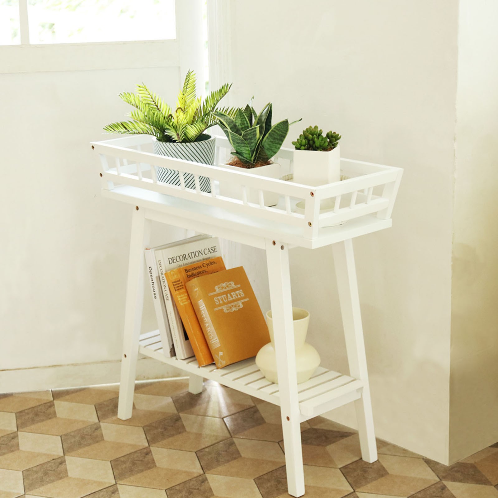 Indoor Bamboo Plant Stands Window Sill Plant Shelf Flower Bonsai Planter Table