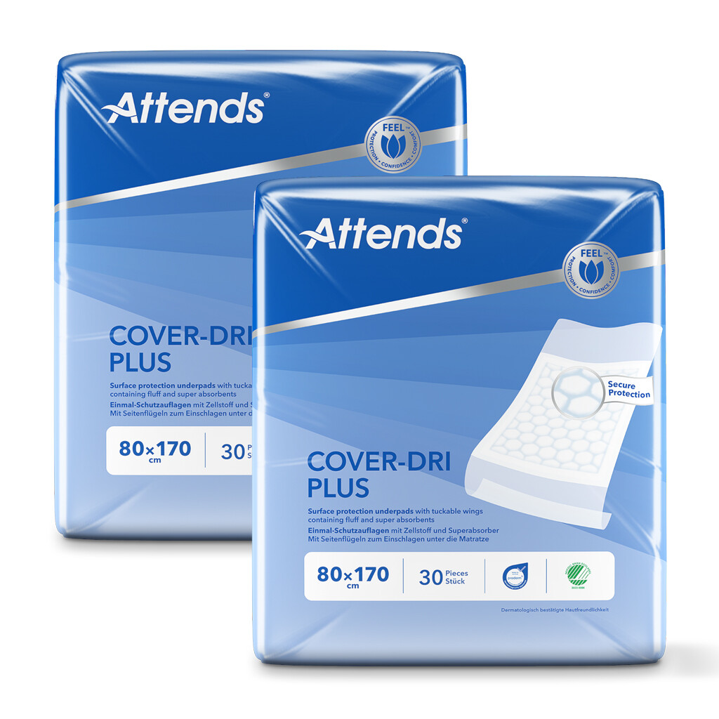 Attends Cover-Dri Plus Bed Pads - 80 x 170 cm - 2 Packs of 30 Disposable Sheets