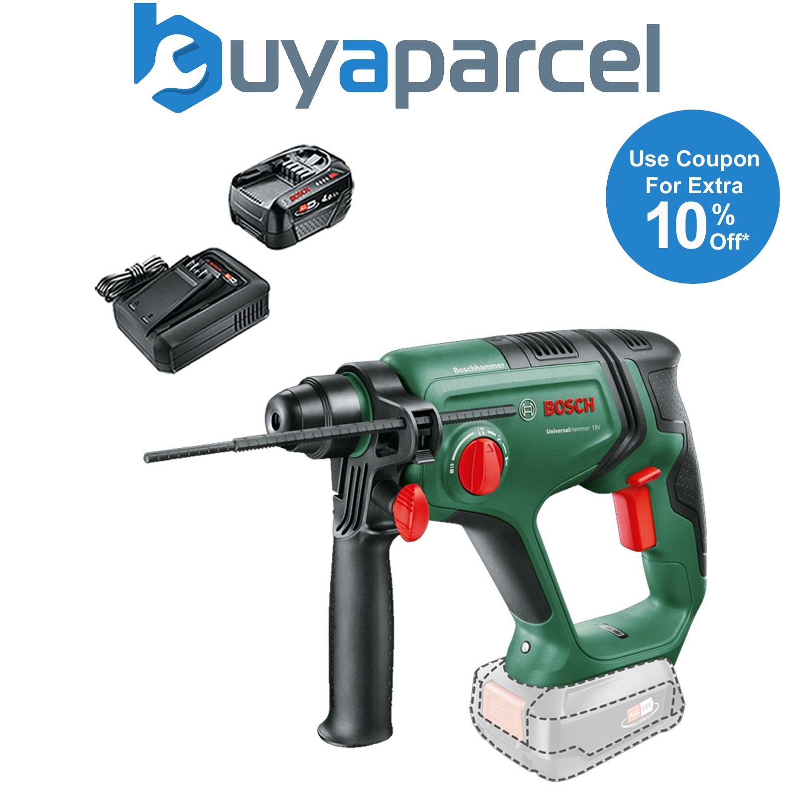 Bosch 06039D6000 UniversalHammer 18V Rotary Hammer Drill + 4AH Battery Kit