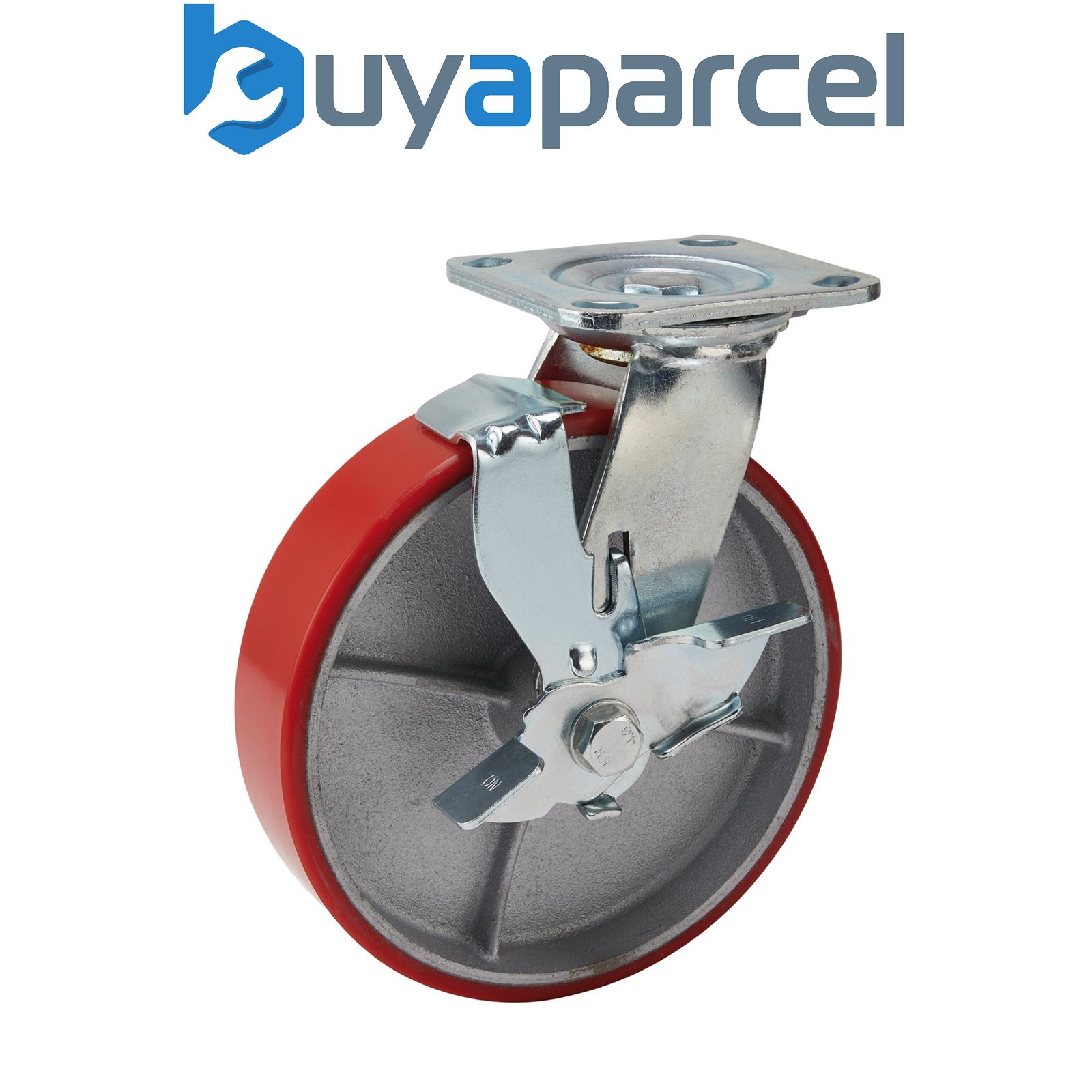 Draper 65533 Swivel Plate Fixing Heavy Duty Polyurethane Wheel with Brake, 200mm