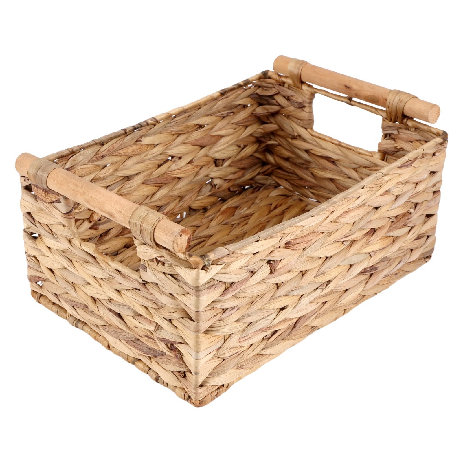 Wicker Basket Rectangular with Wooden Handles for Shelves,Water Hyacinth9899
