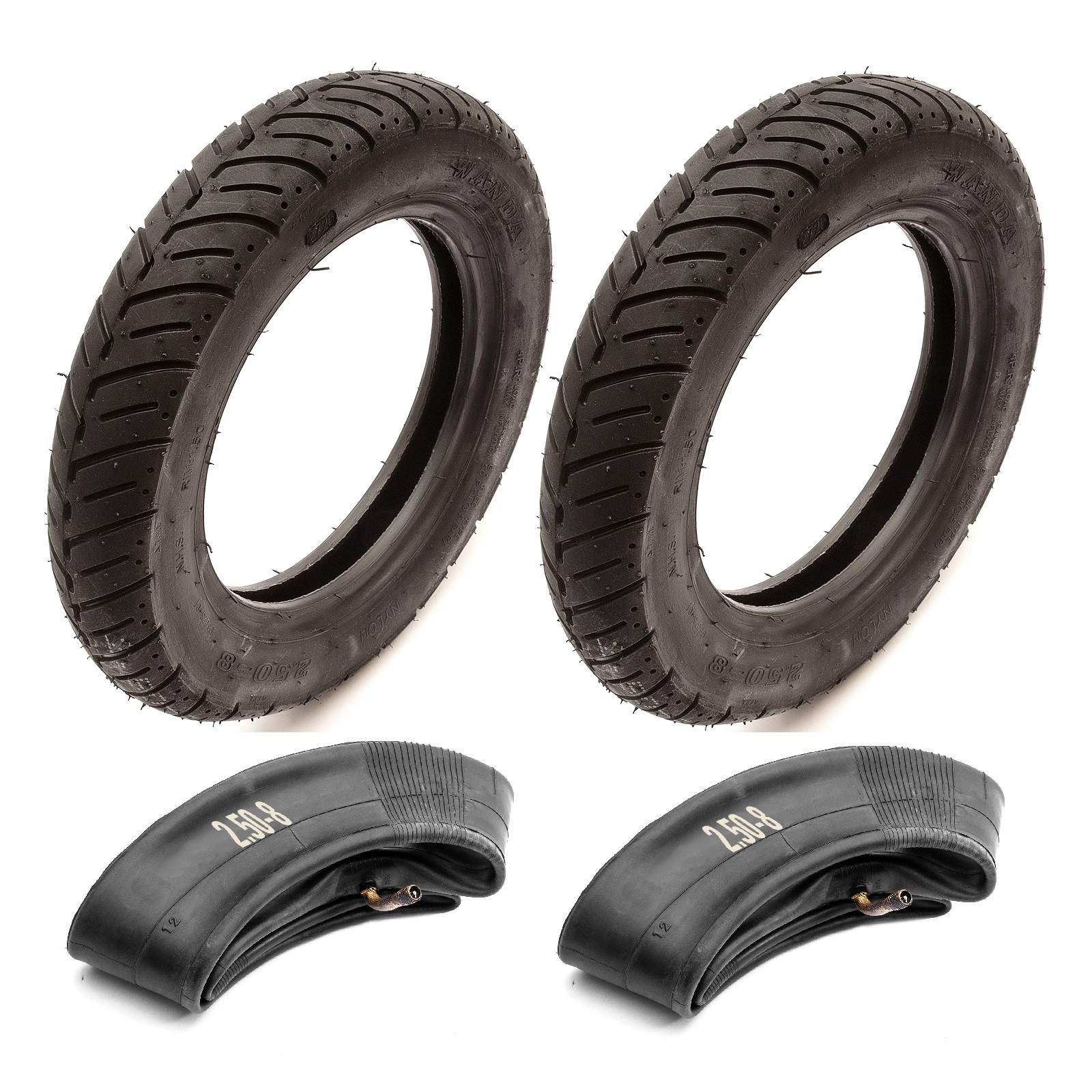 2x Tyre & Tube 2.50-8 Road Tread 4 Ply 8 Inch Wheel Mobility Scooter Bent Valve