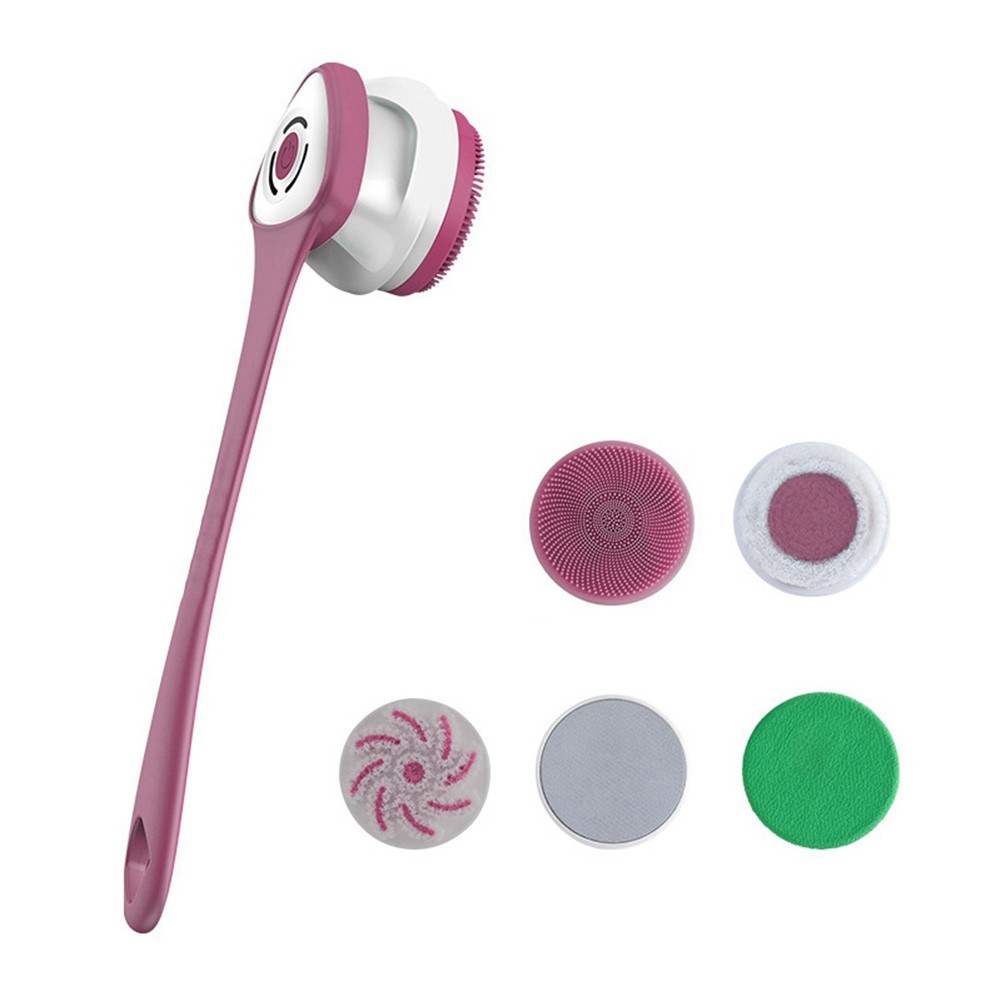5-in-1 Rechargeable Electric Shower Brush Set - Long Handle Silicone Back9427