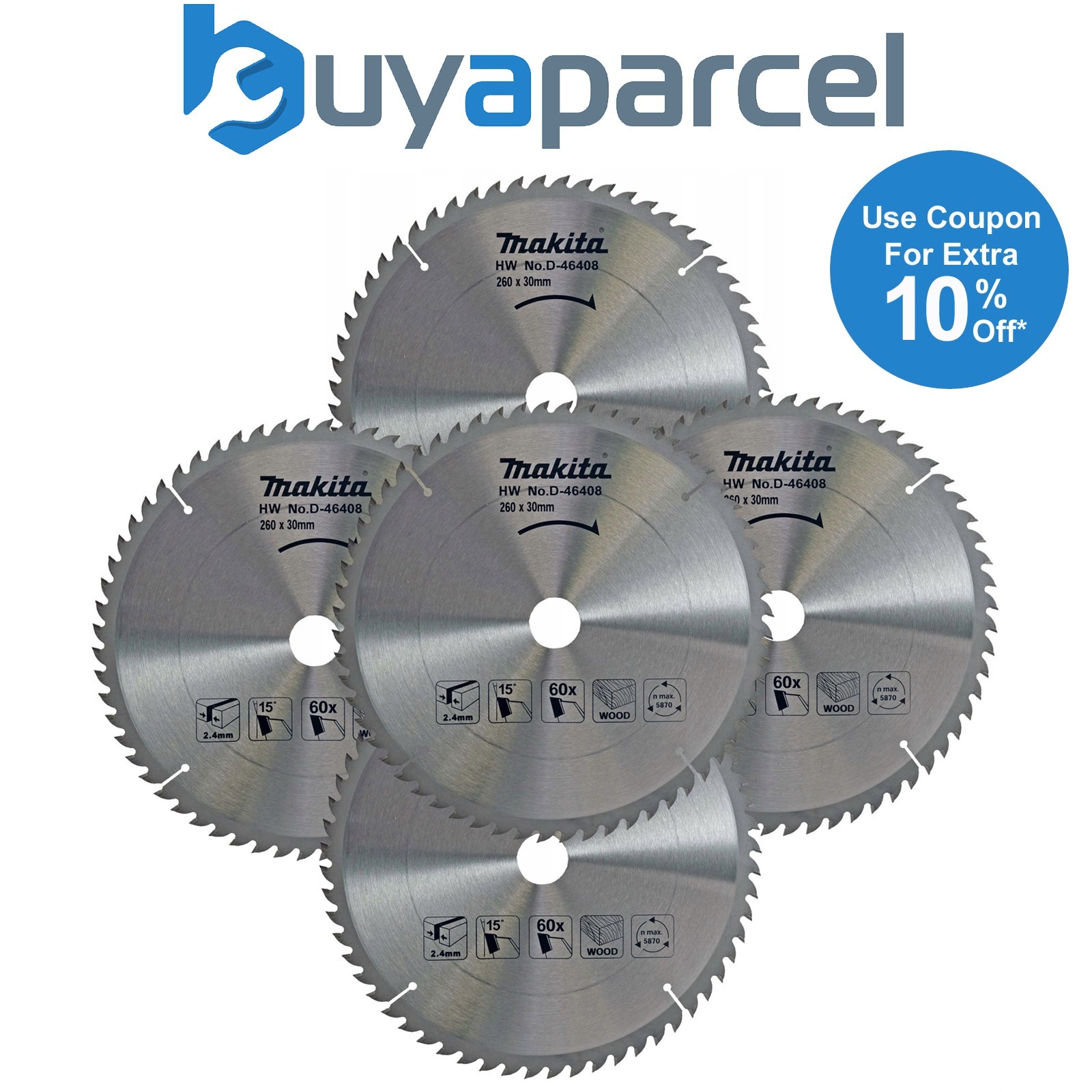 5x Makita D-46408 Circular Saw Blade 260 30 x 60 Teeth Fine Cut Table Mitre Saw