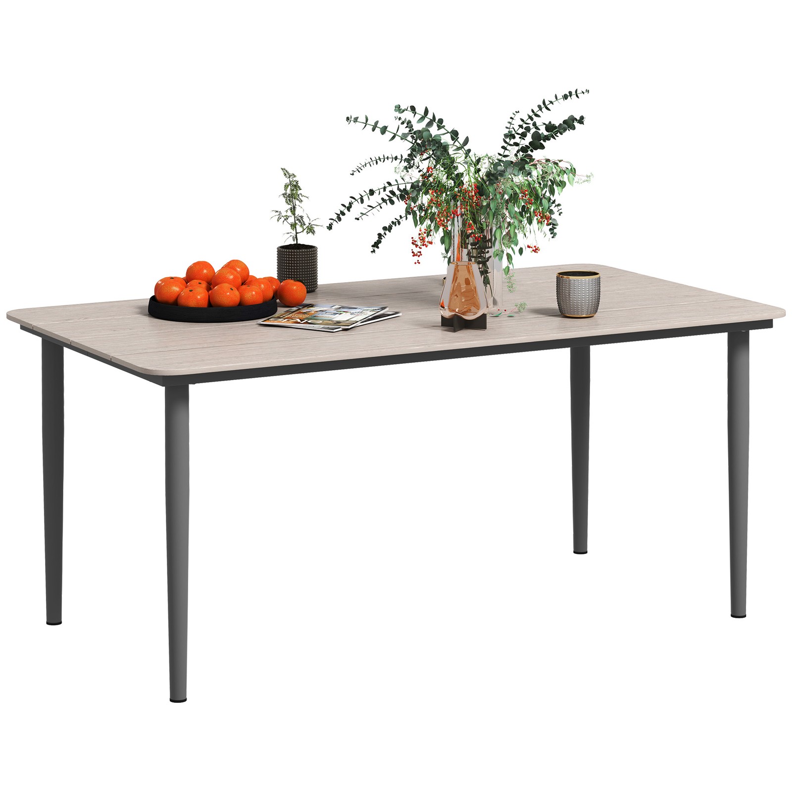 Outsunny Garden Table with Rust Resistant Metal Frame, Light Grey