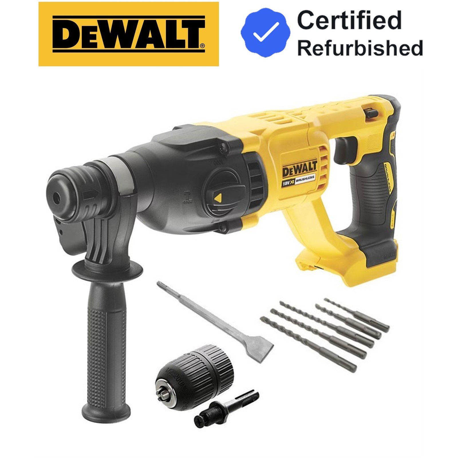 Dewalt DCH033N 18v Brushless SDS Hammer Drill 3 Mode Bare Tool + SDS Bits Chuck