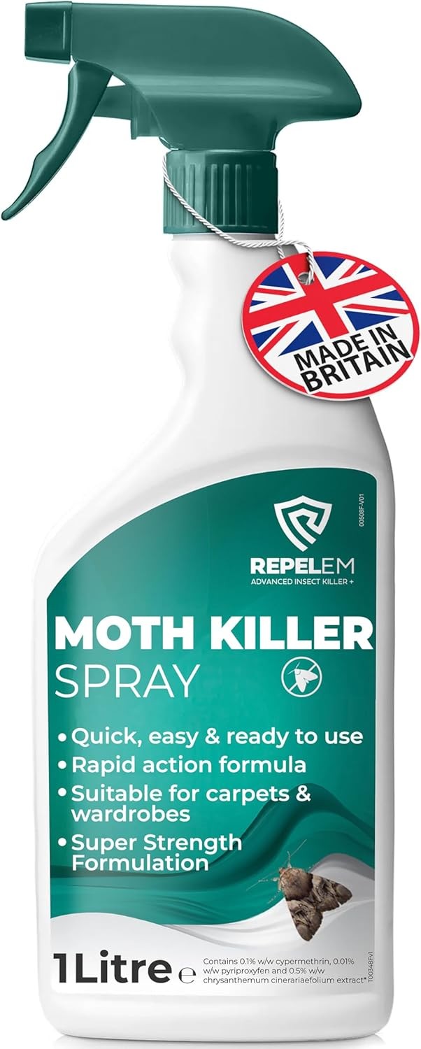 1L Moth Killer Spray - Fast Acting Moth Repellent & Insect Killer, Kills Moths
