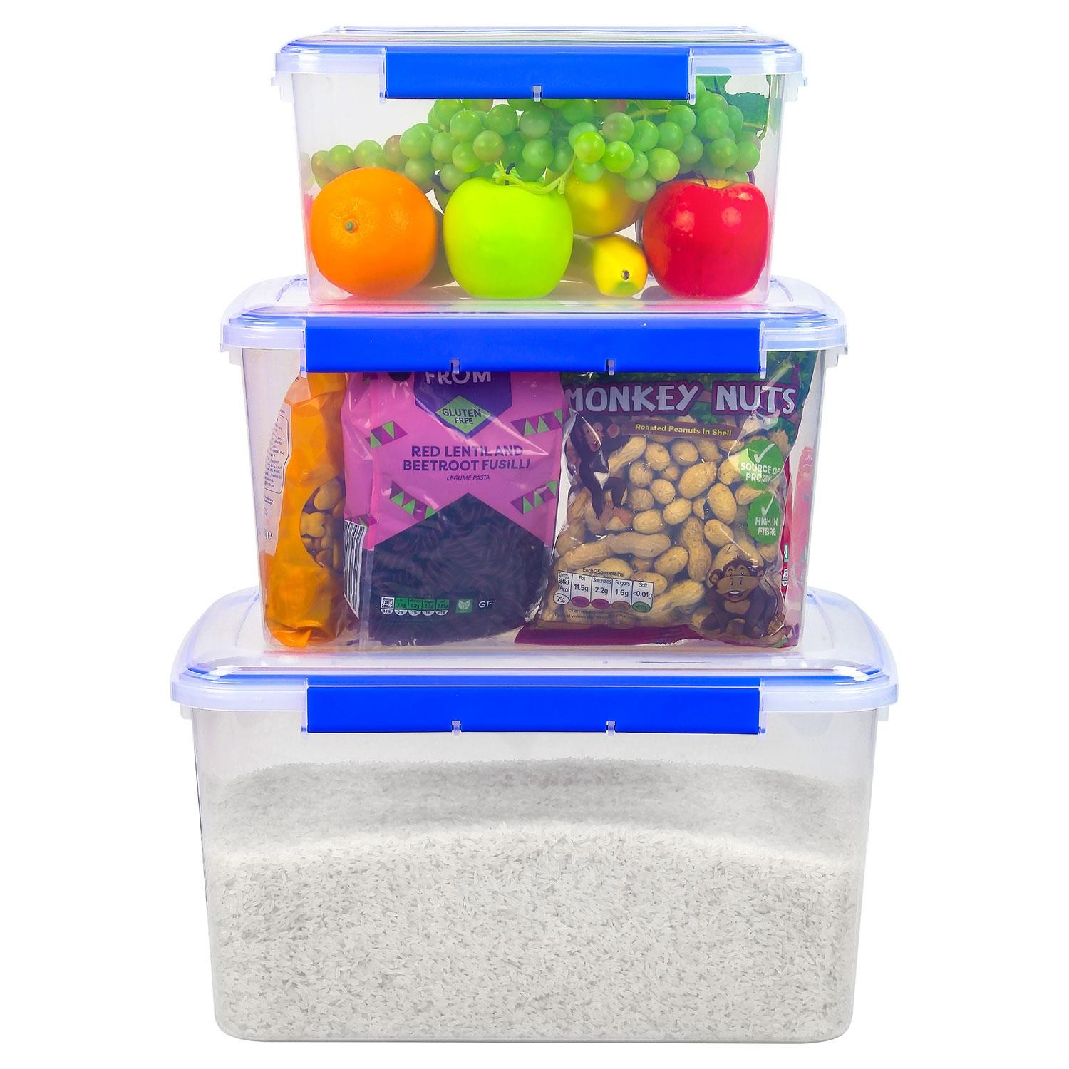 3pc Large Plastic Airtight Food Storage Containers Clip Lock Lid Leak Proof Box