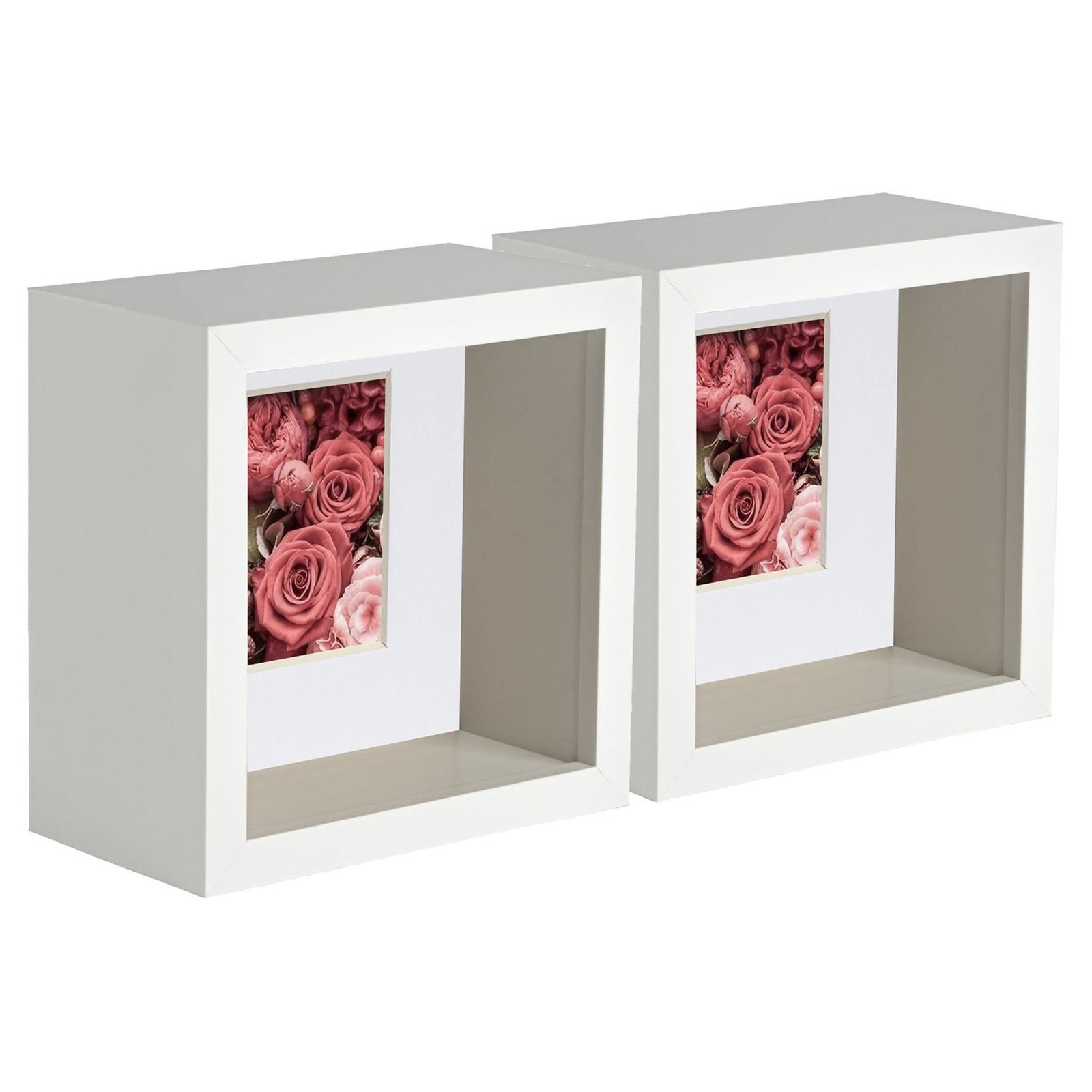 5x 3D Deep Box Photo Frames Picture Display 4 x 4" with 2 x 2" Mount White/White