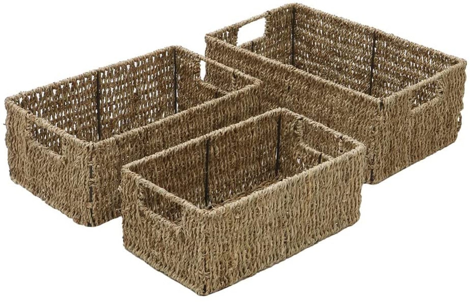 Seagrass Storage Baskets Rectangular Set Of 3 Deep Nesting Home Storage Trays