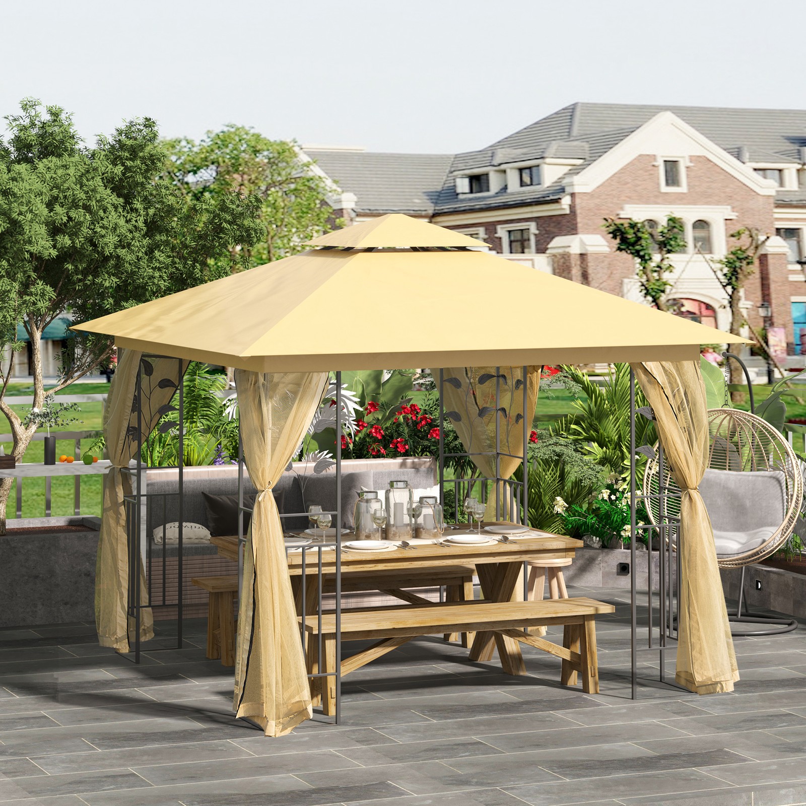 3(m) x 3(m) Patio Garden Metal Gazebo Marquee Party Tent Canopy Shelter Pavilion