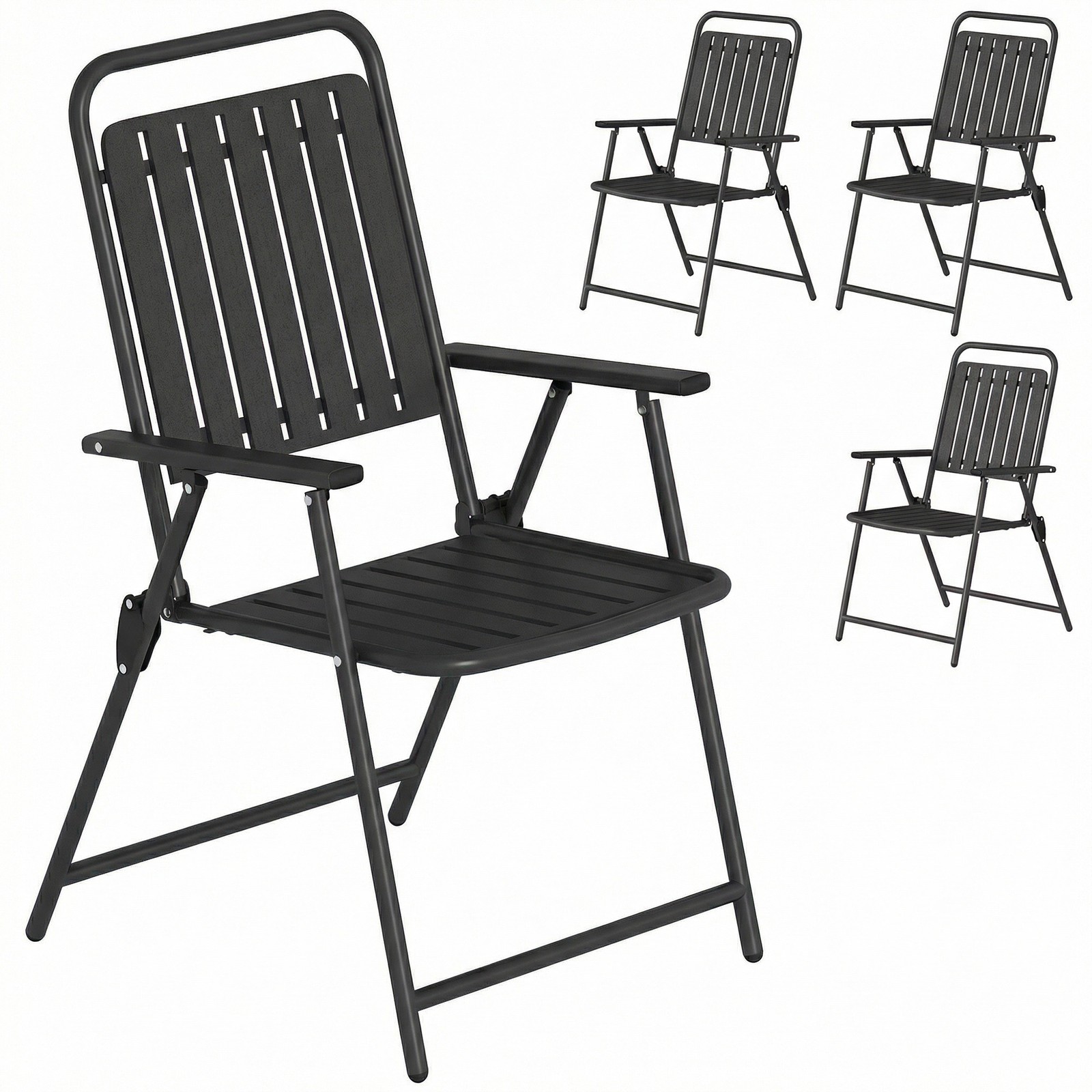 Outsunny Folding Garden Chairs Set of 4 with Plastic Seat and Back, Black