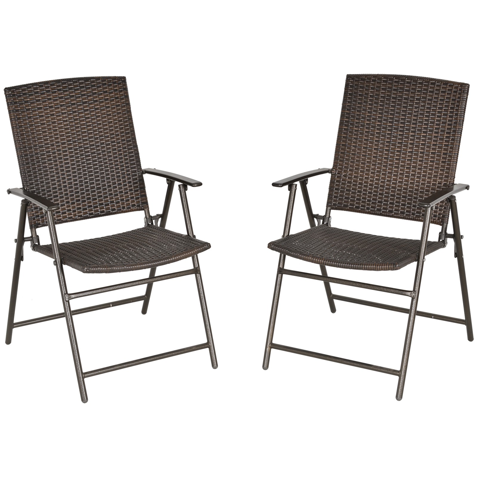Outsunny 2pcs Rattan Chair Foldable Garden Furniture w/ Armrest Brown