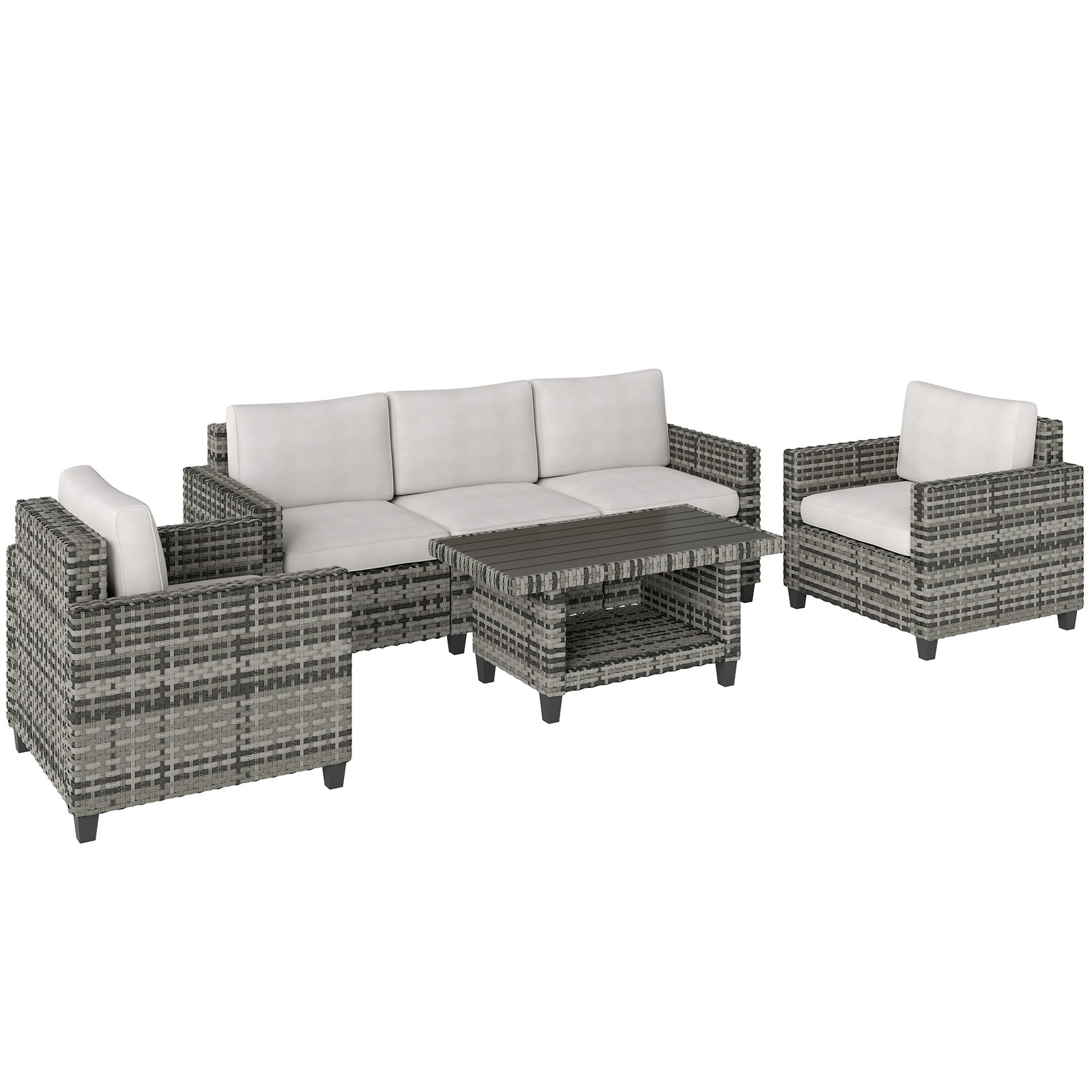 Outsunny 5 Seater Wicker Outdoor Furniture Set for Balcony, Light Grey