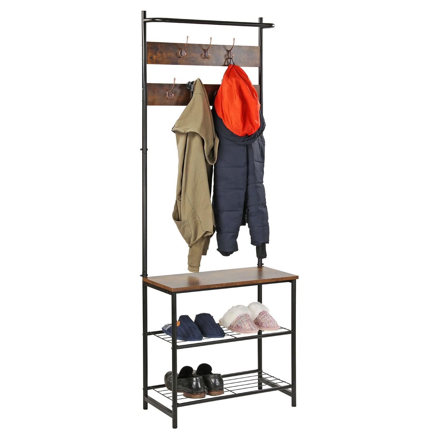 Coat Stand Coat Rack with Shoe rack Hall Tree Hall Stand Entryway Storage Shelf
