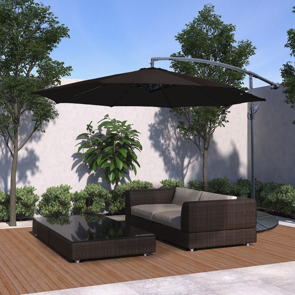 3M Garden Parasol Hanging Sun Shade Banana Umbrella Cantilever Outdoor Black
