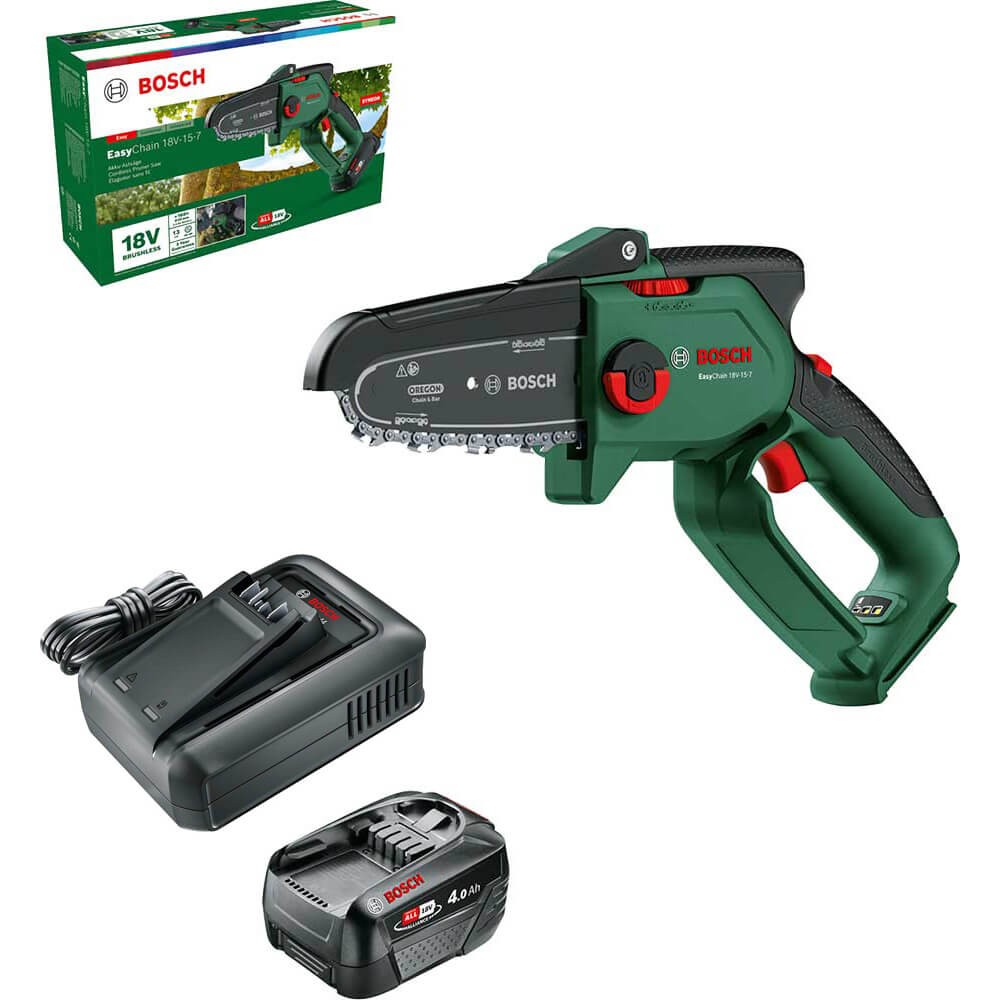Bosch EASYCHAIN 18V-15-7 P4A 18v Cordless Brushless Chainsaw 150mm 1 x 4ah Li-io