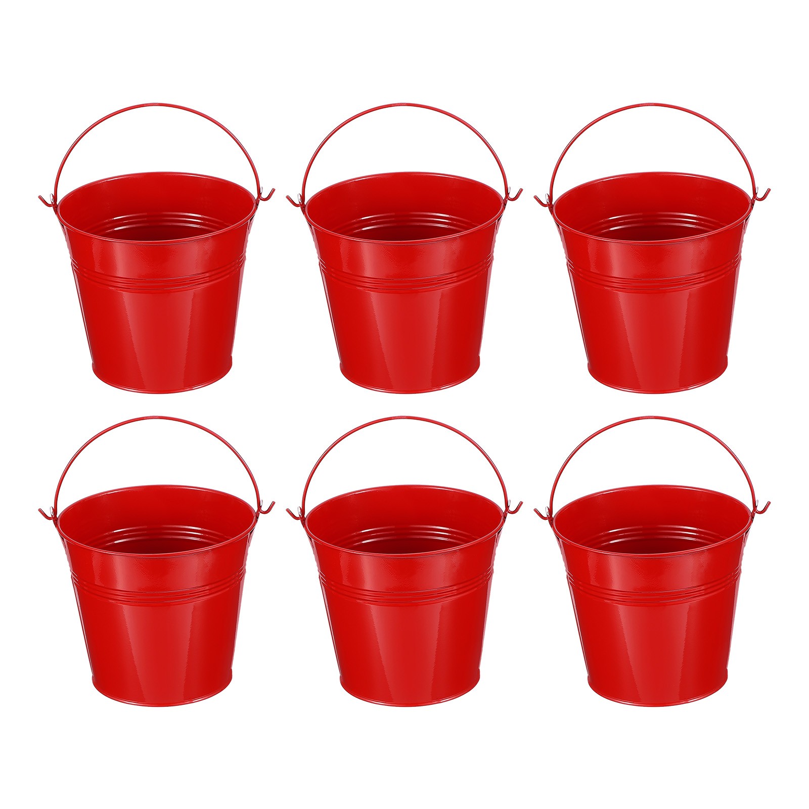 6 Pcs 5.1"x4.7" Small Metal Buckets with Handle Mini Galvanized Bucket Red