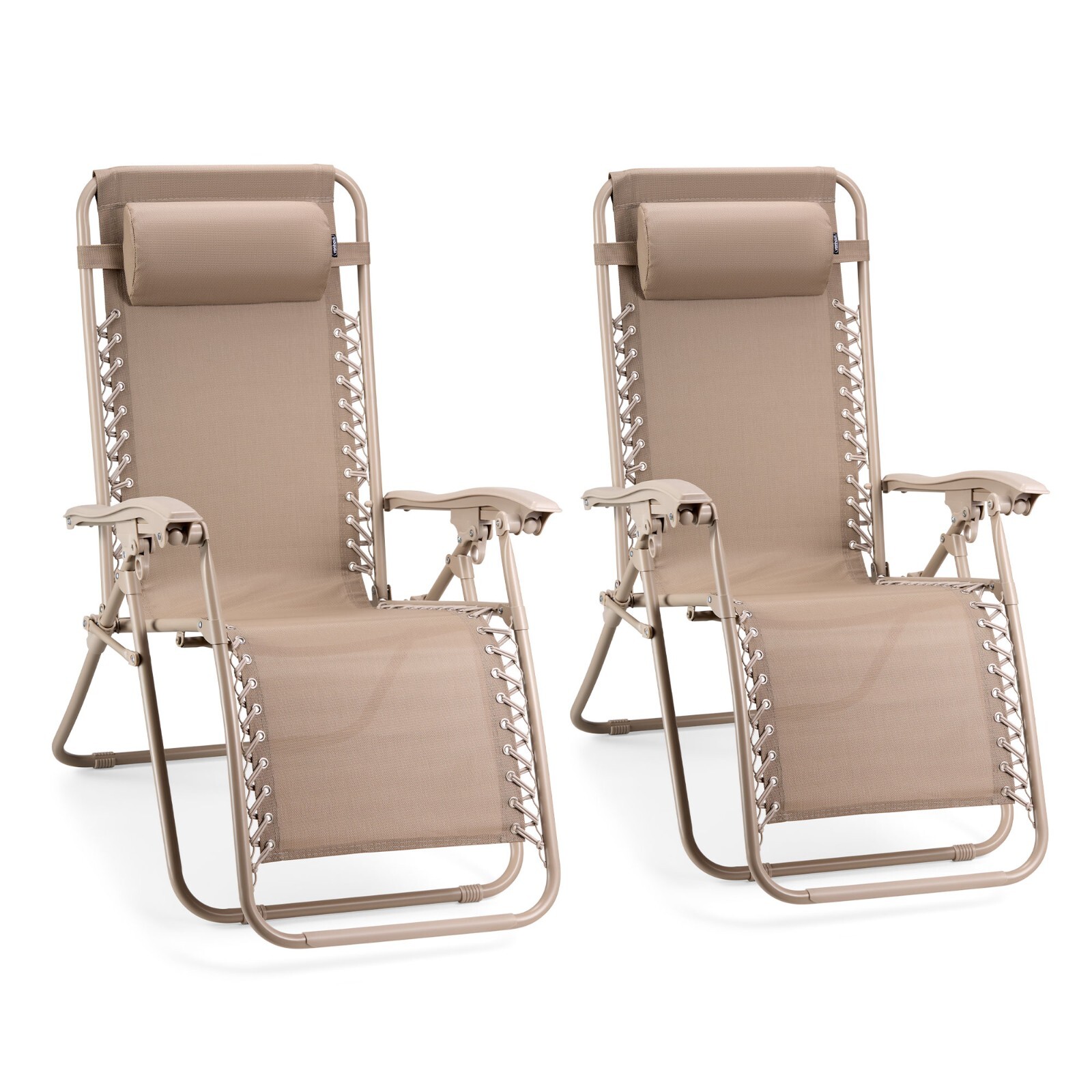 Zero Gravity Chairs Set of 2, Taupe Folding Textilene Sun Loungers, VonHaus