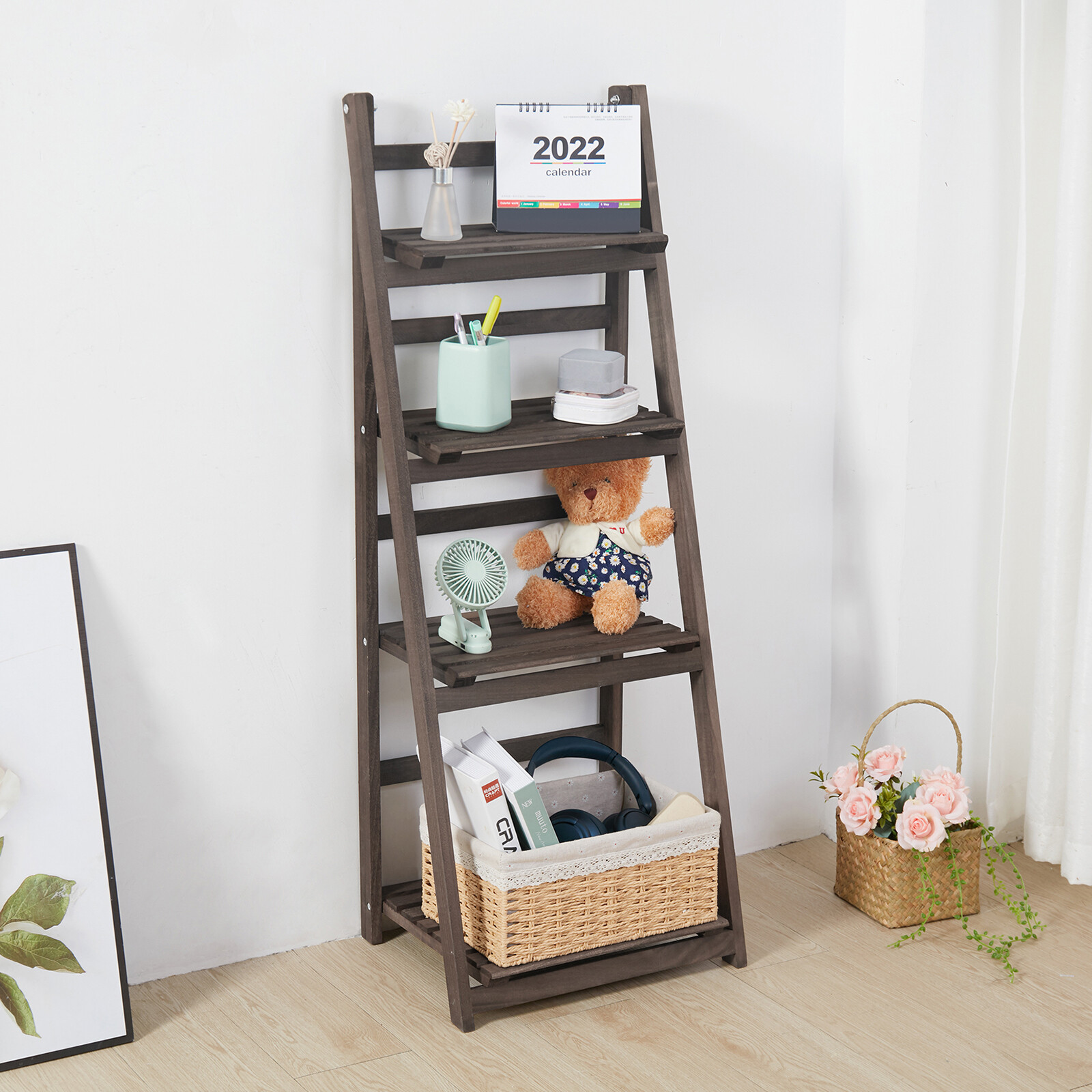 Retro 4 Tier Flower Plant Pot Shelf Display Ladder Garden Bonsai Rack Step Style