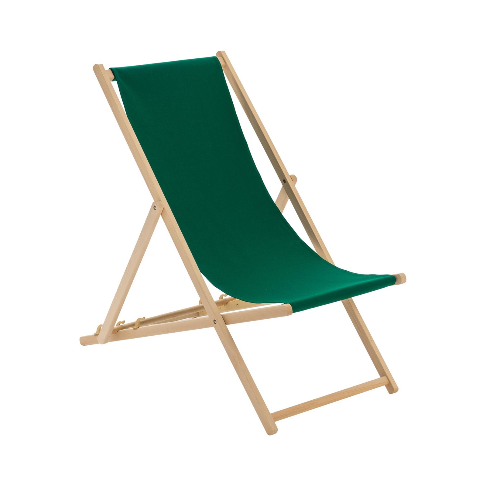 Folding Wooden Deck Chair Adjustable Reclining Canvas Beach Lounger Green
