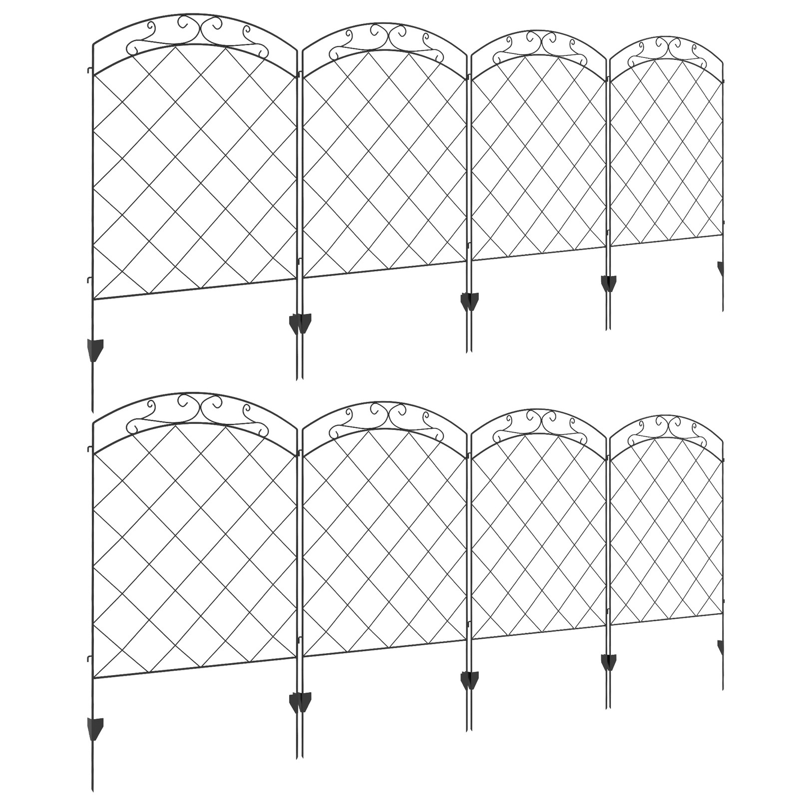 Outsunny 8PCs Decorative Garden Fencing 43in x 11.4ft Steel Border Edging Swirls
