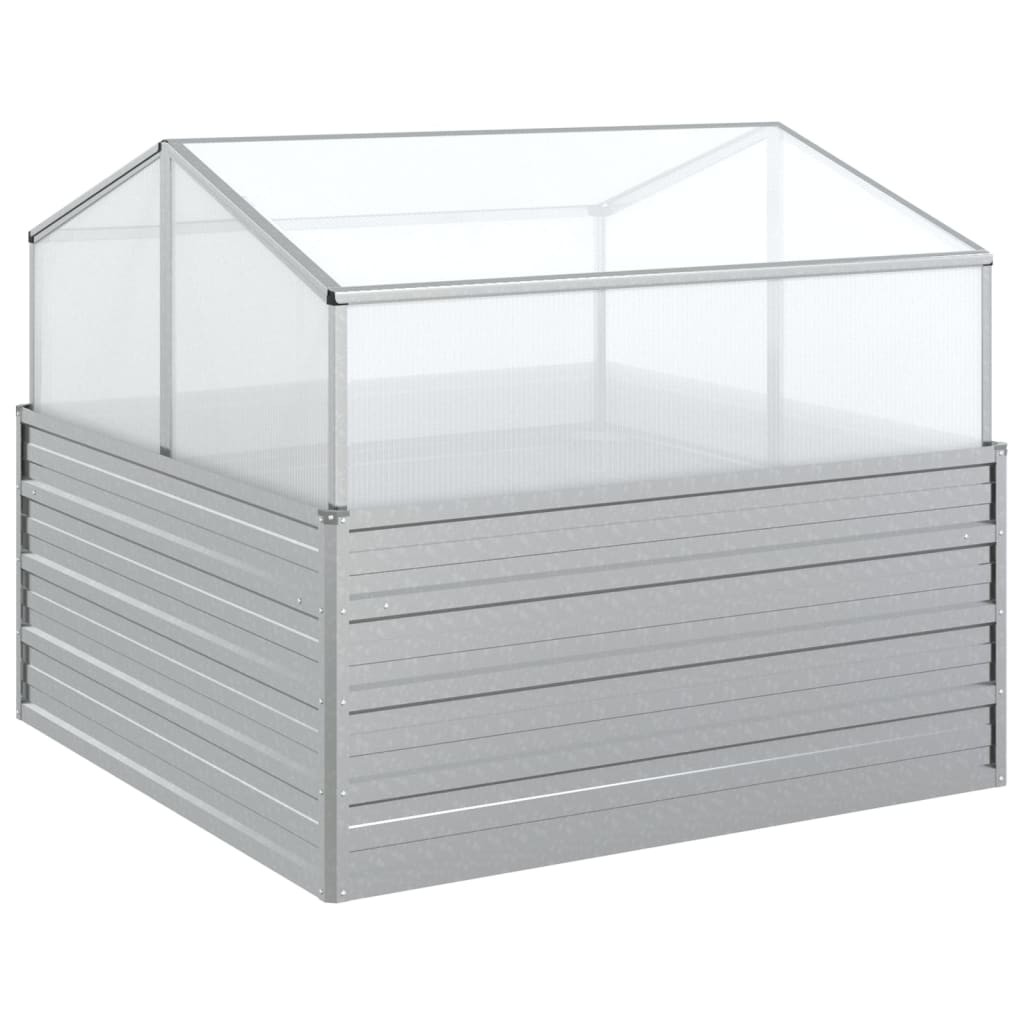 Garden Raised Bed with Greenhouse 100x100x85 cm Silver Flower Box Pot vidaXL