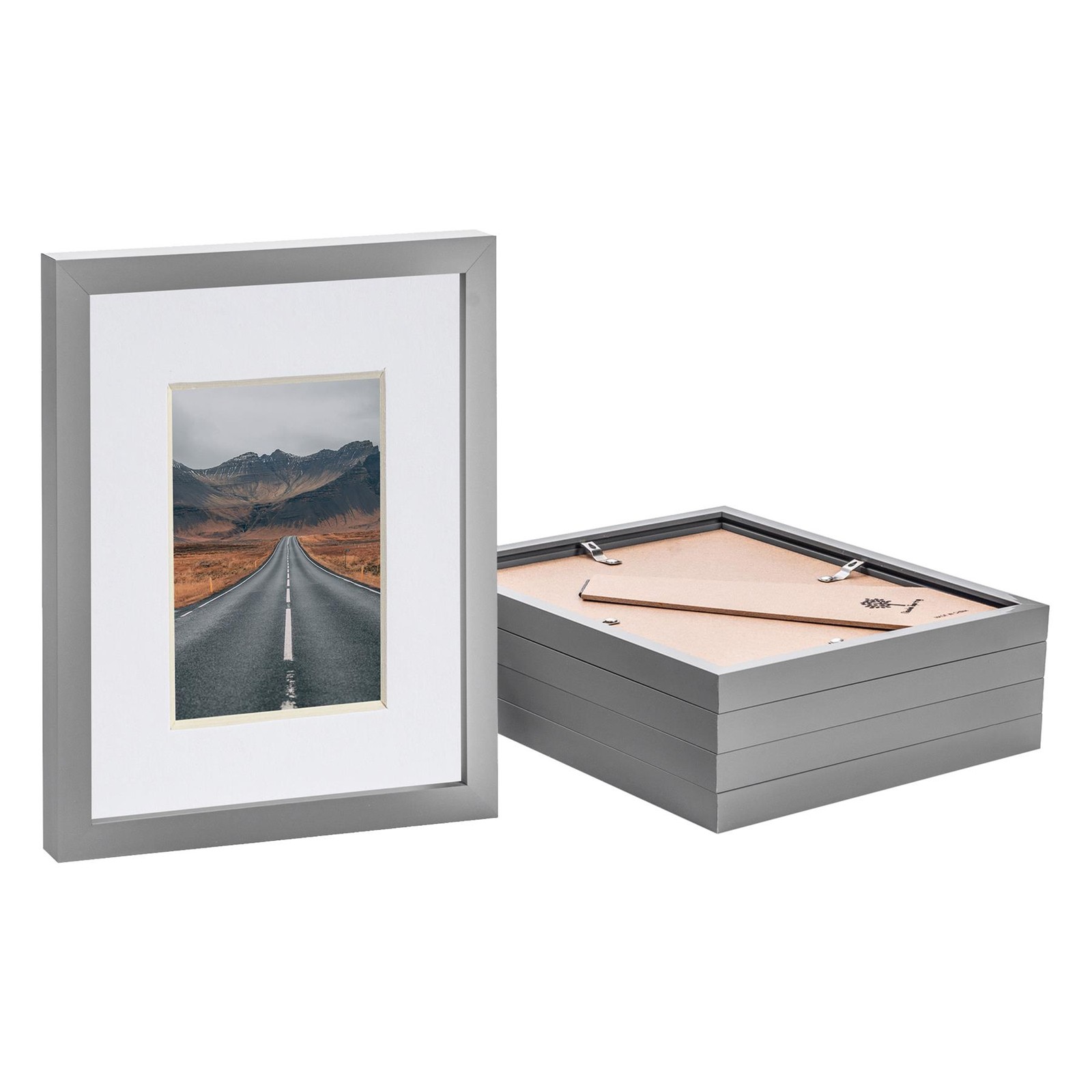 5x Grey 8" x 10" Photo Frames with White 4" x 6" Mount Picture Wall Décor
