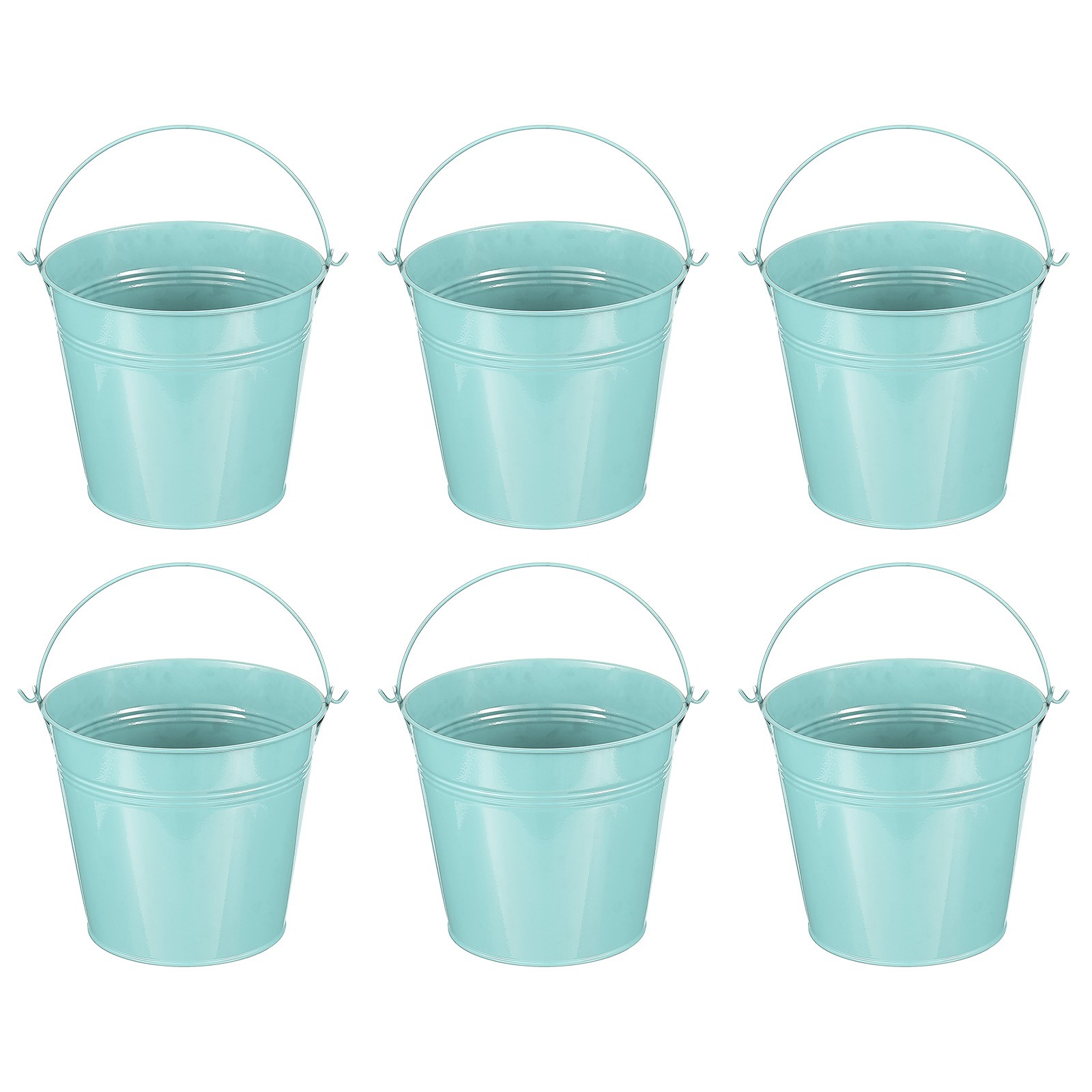 6 Pcs 5.9"x5.1" Small Metal Buckets with Handle Mini Bucket Light Blue