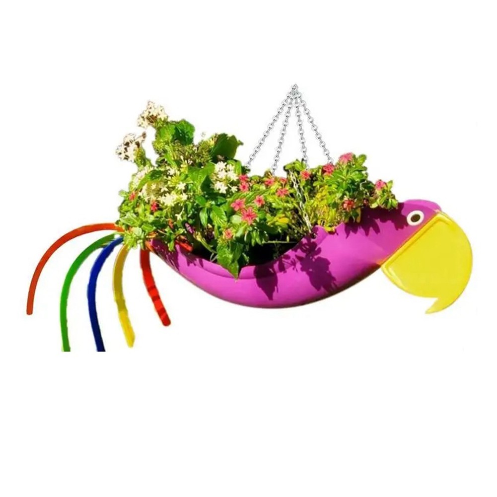 2X(Metal Flower Pot Exquisite Flying Bird Shape Parrot Flower Pot Hanging7962