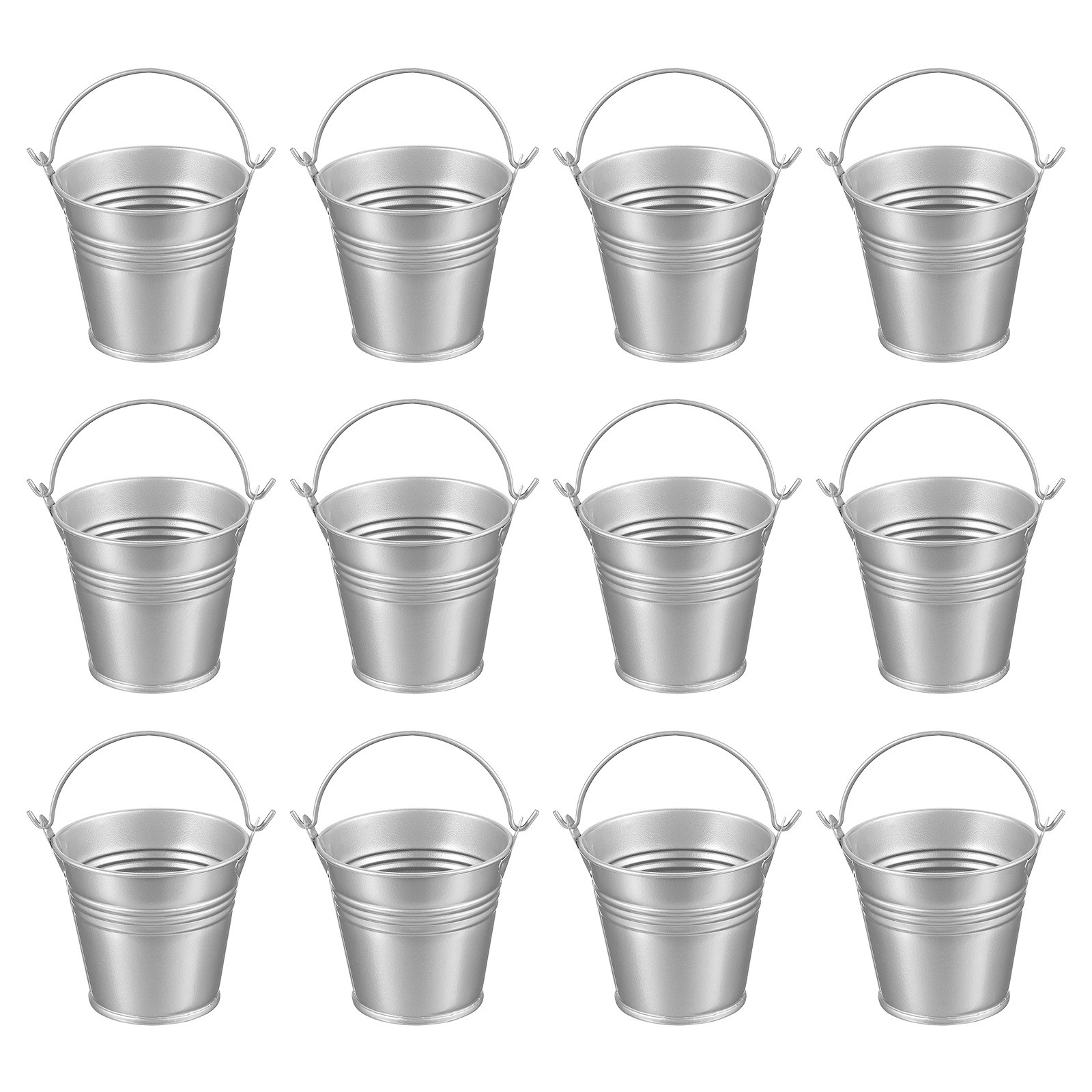 12 Pcs 2.7"x2.3" Small Metal Buckets with Handle Mini Galvanized Bucket Silver