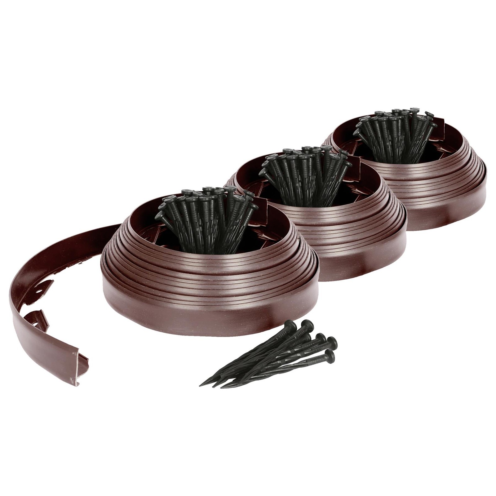 3x Flexible Plastic Lawn & Path Edging 30m x 4cm Brown Garden Grass Edge Border