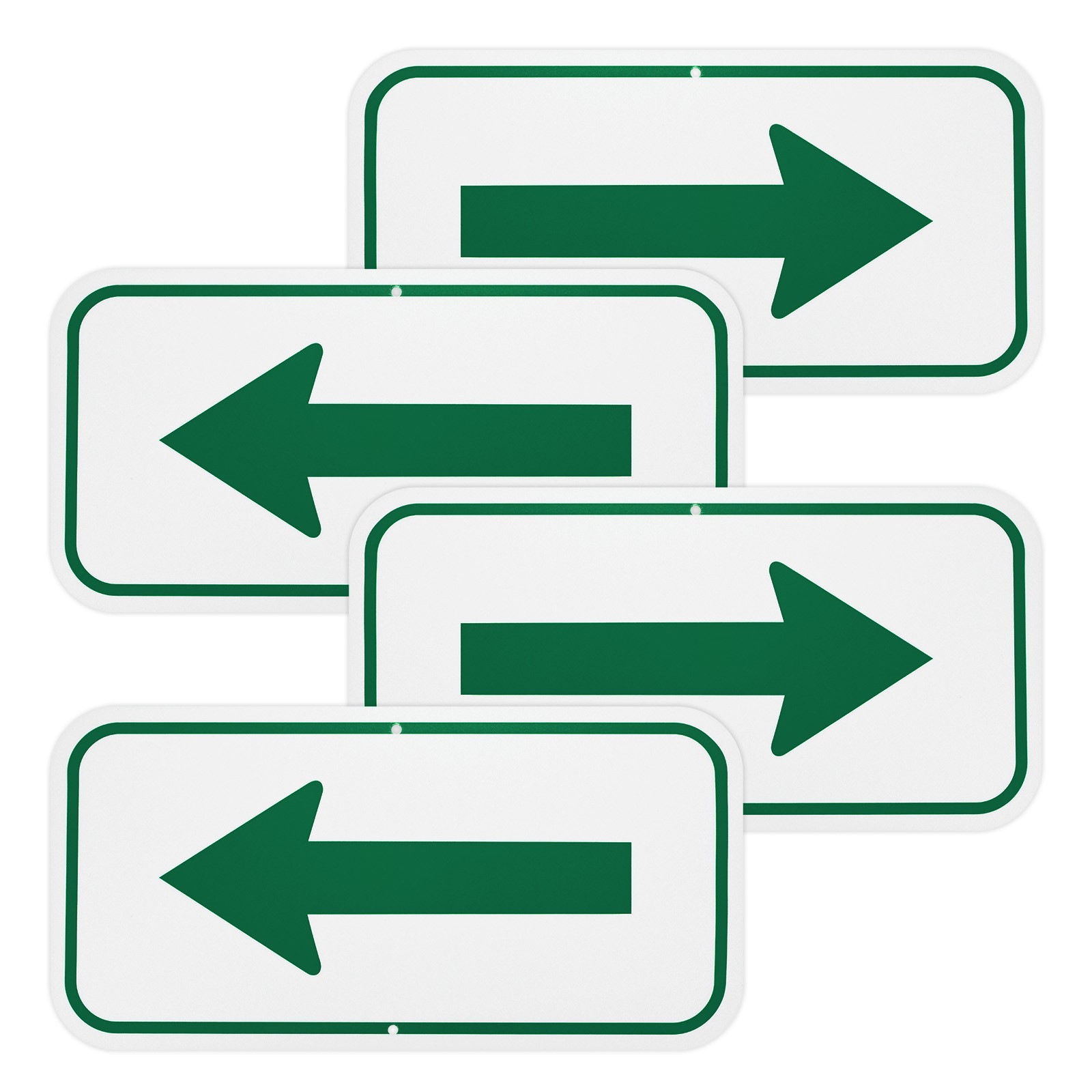 4-Pack 12" x 6" Green Aluminum Reflective One-way Arrow Sign [White/Green]