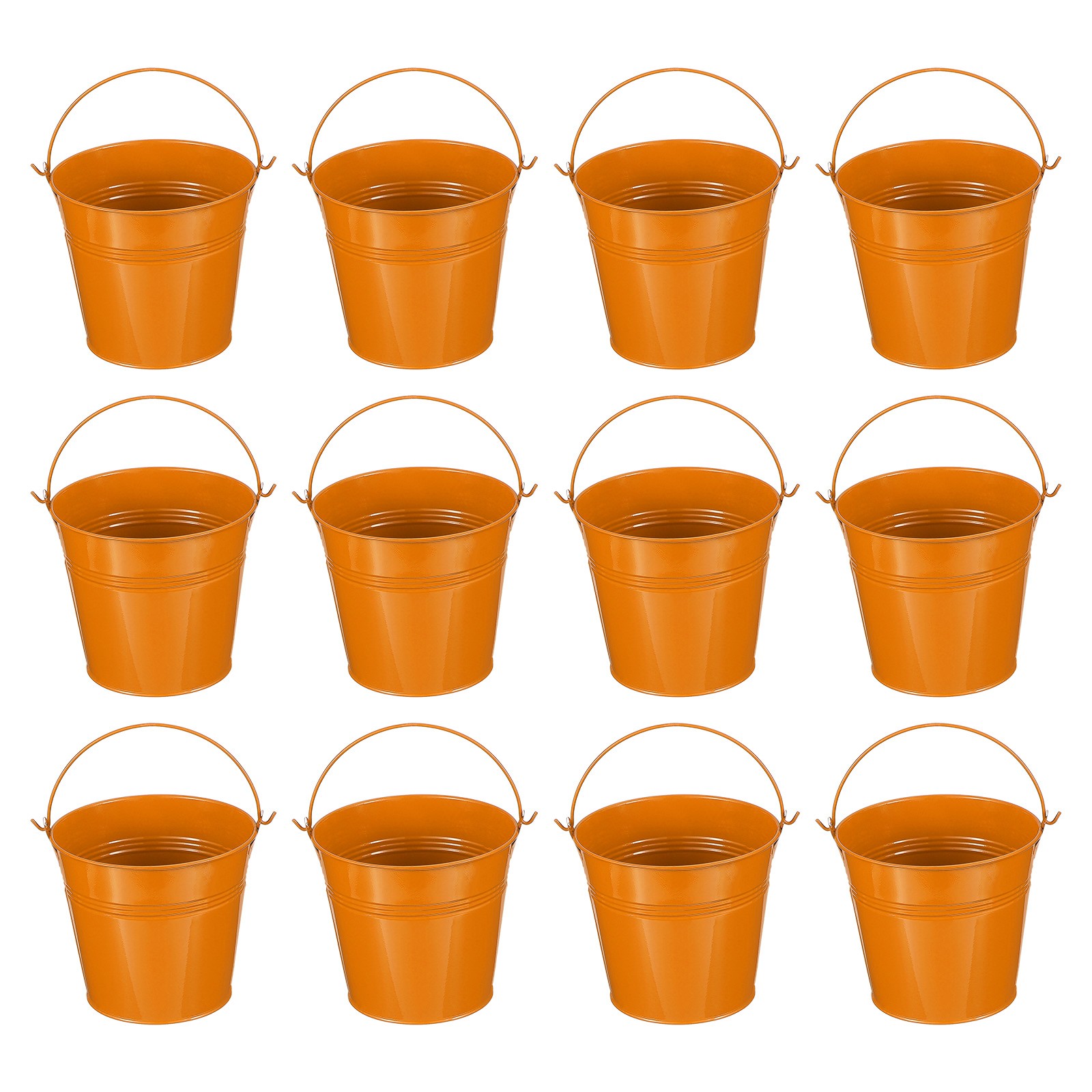 12 Pcs 5"x4.7" Small Metal Buckets with Handle Mini Galvanized Bucket Orange