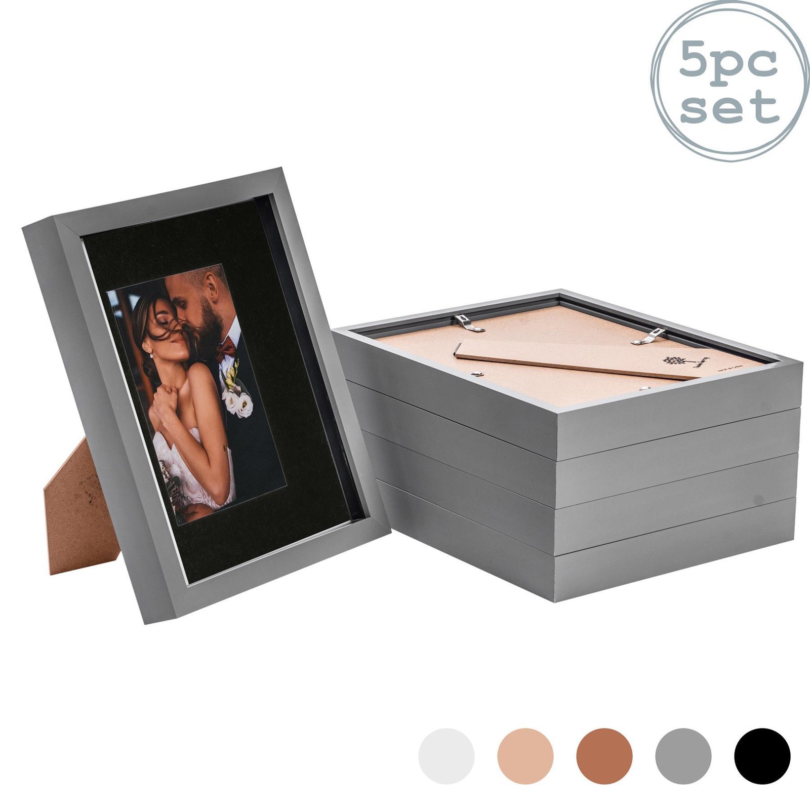 5x 3D Box Photo Frames Picture Display 8 x 10" with 4 x 6" Mount Grey/Black