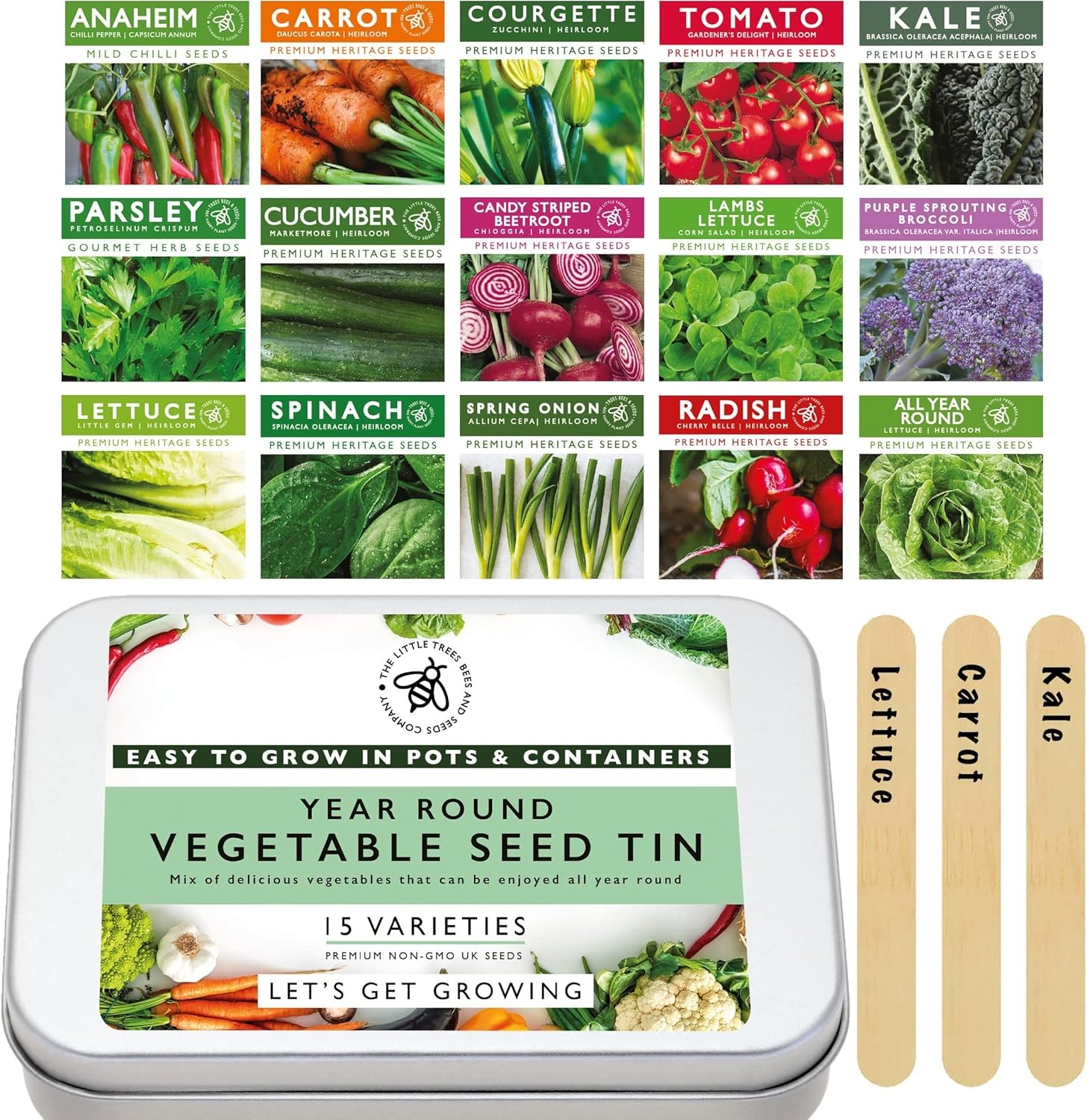 Gardening Vegetable Seed Tin: 15 Varieties of Heirloom Vegetables Seeds for Pla