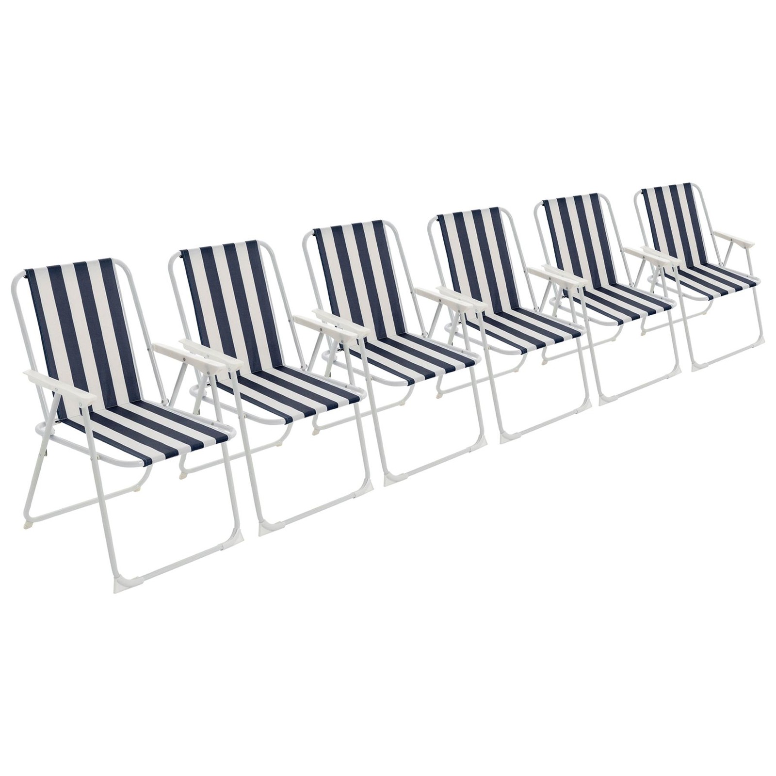 6x Folding Metal Beach Chairs Outdoor Camping Picnic Canvas Armchair Blue
