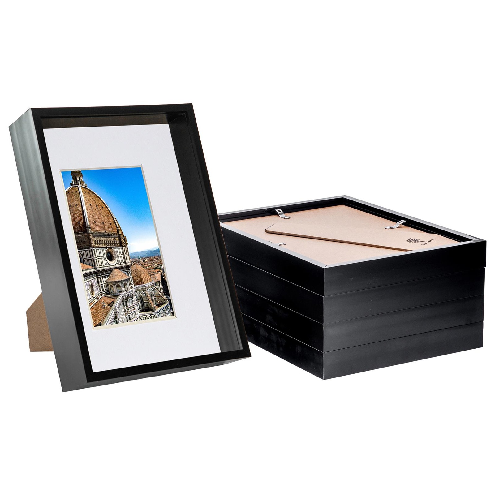 5x Black A4 (8" x 12") 3D Deep Box Frames with White A5 Mount Shadow Display
