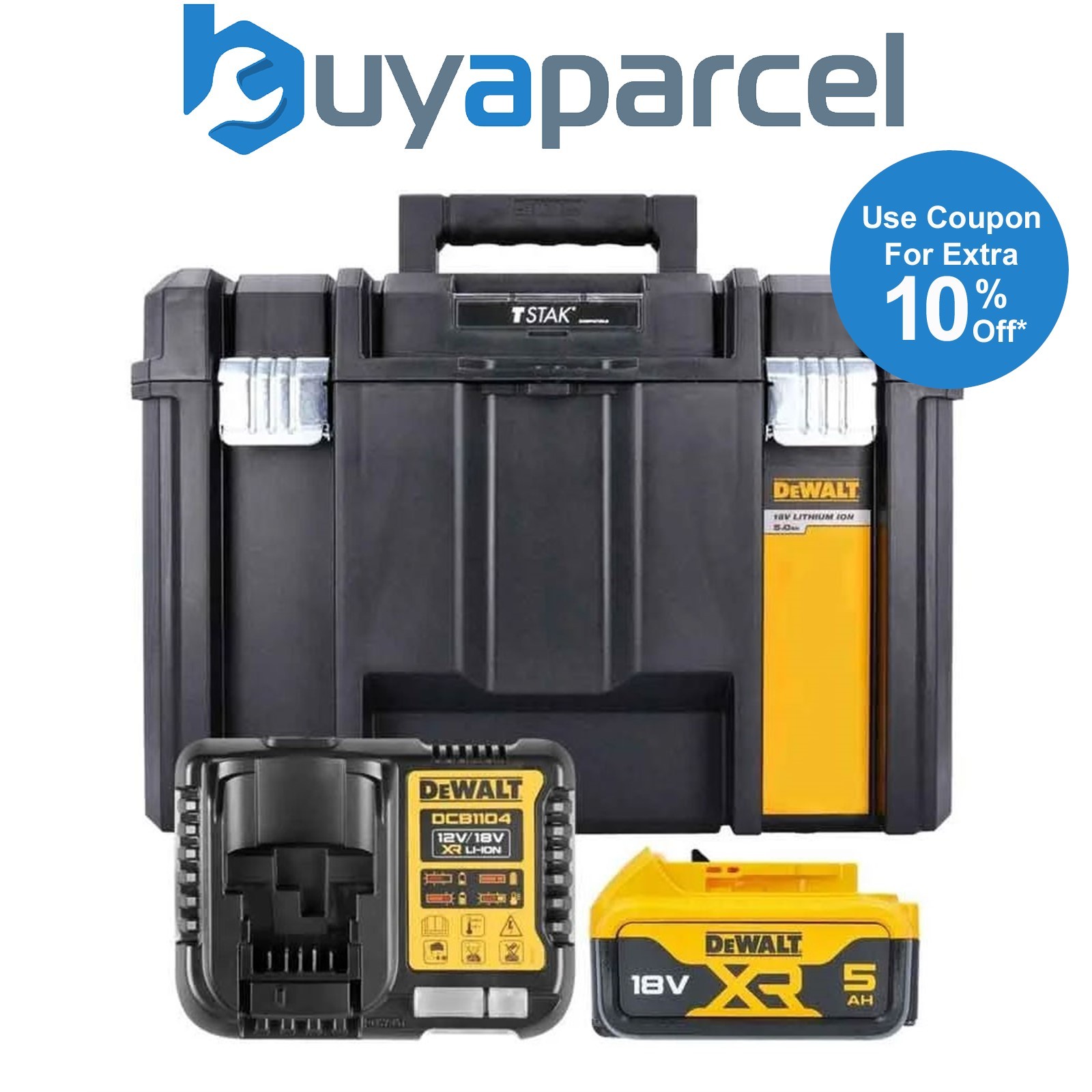 Dewalt DCB1104P1T DCB184 5.0ah 18v XR Lithium Battery + DCB1104 Charger Tstak