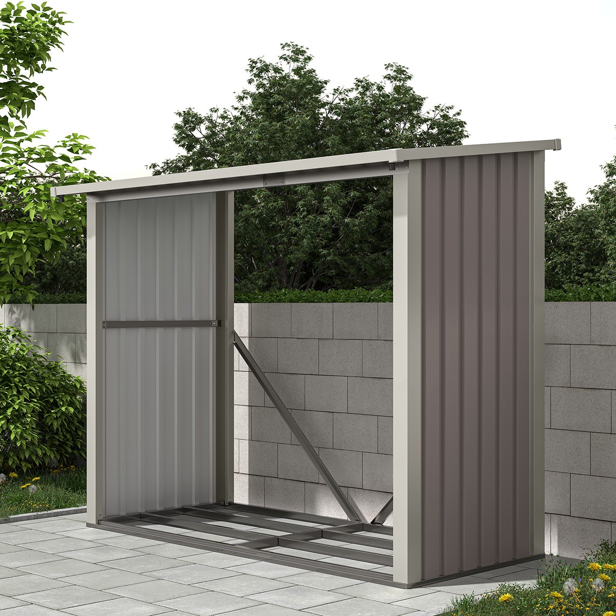 Charles Bentley Metal Log Wood Store Shed - 6x3ft (W182 x D89 x H148cm)