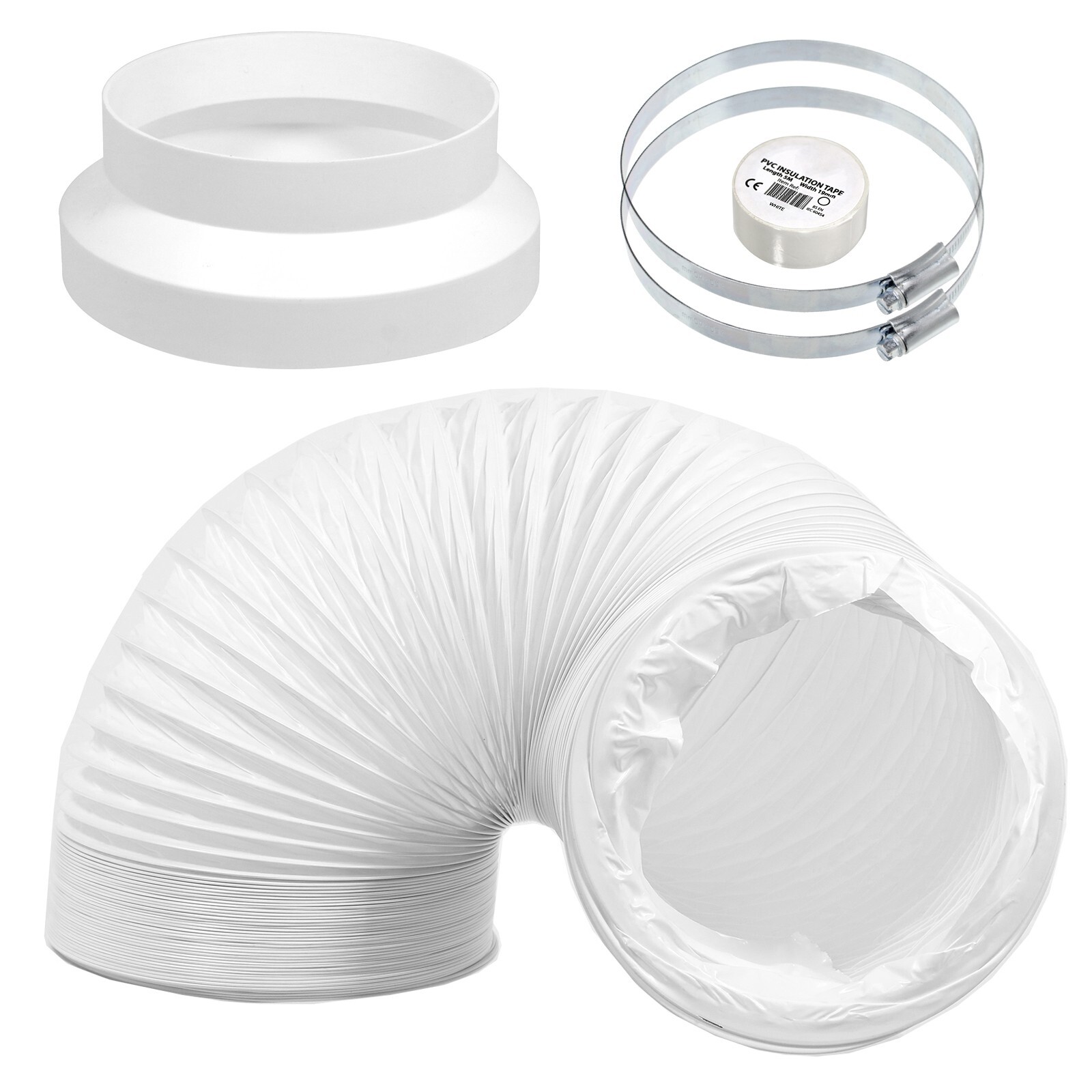 Universal AC Vent Duct Hose Reducer Kit Air Con Pipe Extension 6in 152mm 3m