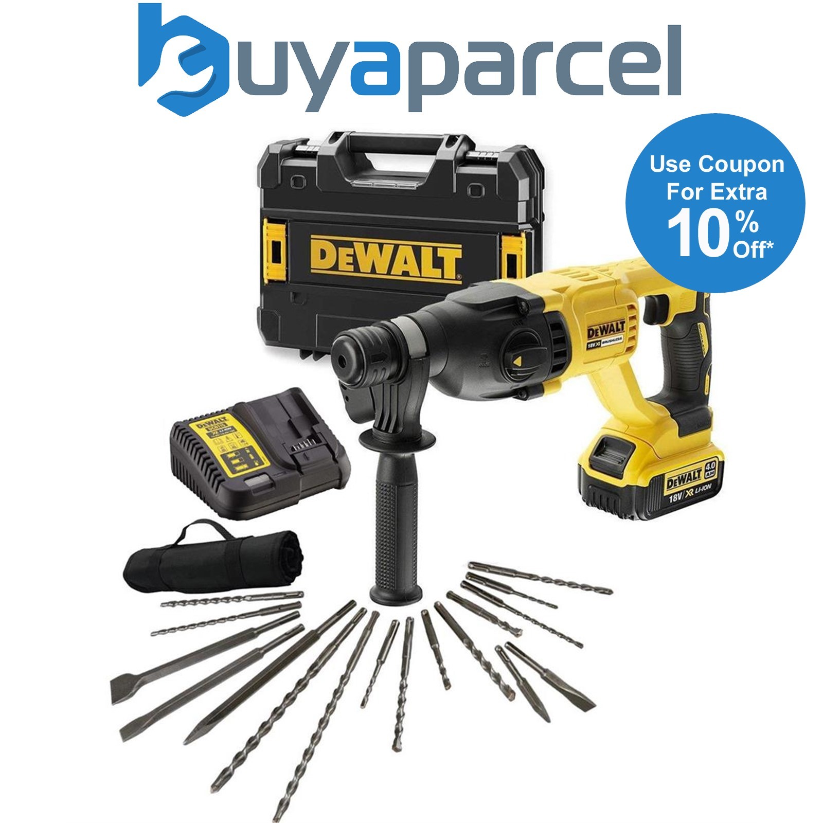 Dewalt DCH133M1 18v Brushless SDS Hammer Drill 3 Mode + 17 Piece Bit Set Point