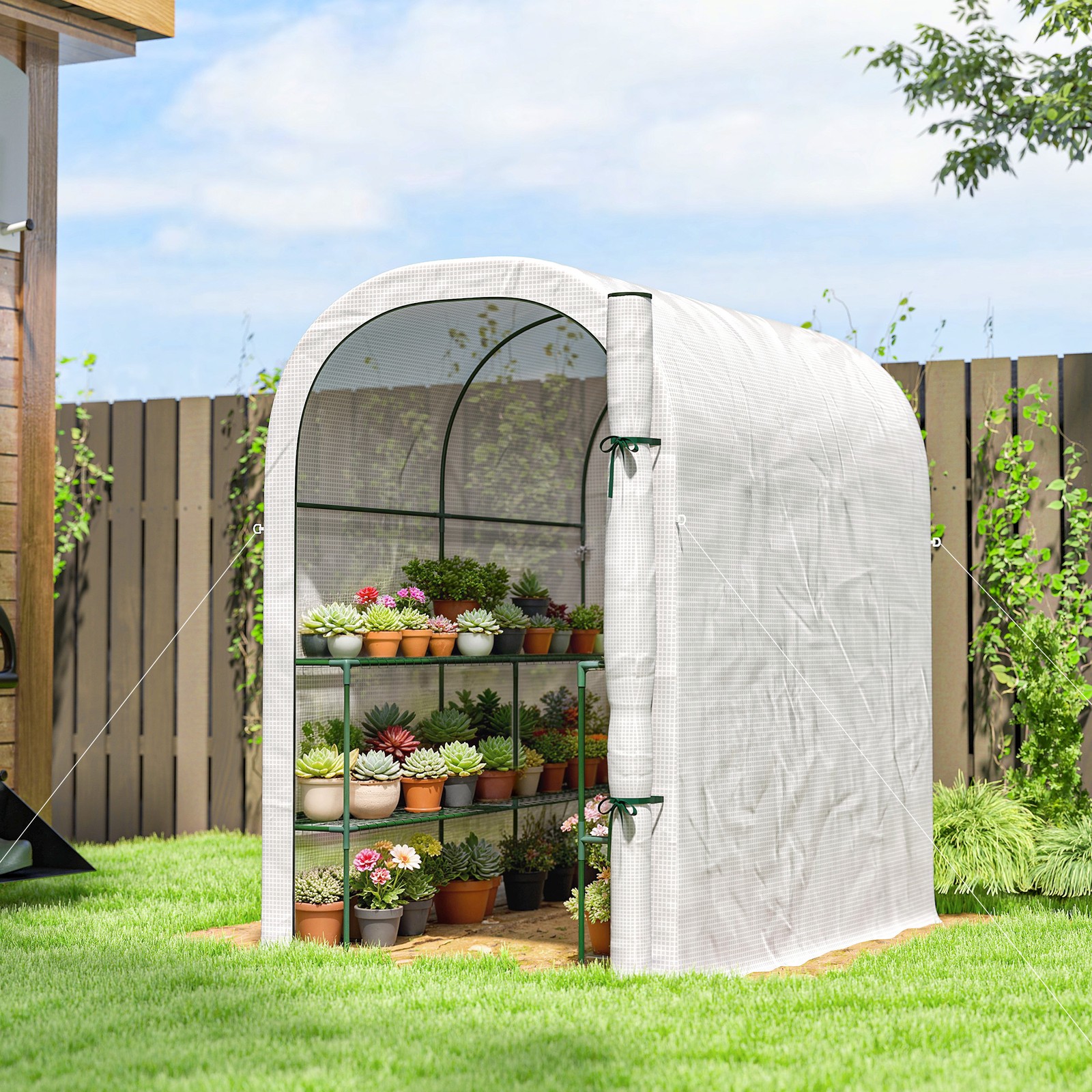 Walk-in Greenhouse Small Greenhouse with Shelves, White