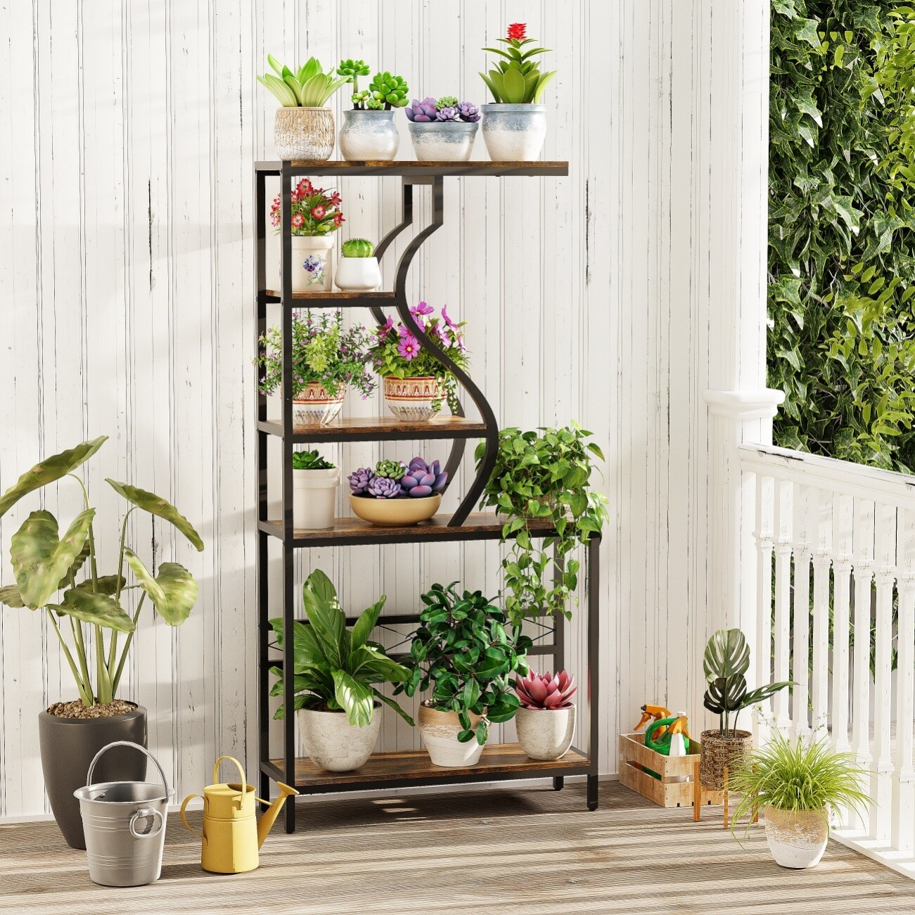 Tall Plant Stand Holder Shelf Indoor 5 Tier 14 Pots Metal Stands for Patio Decor