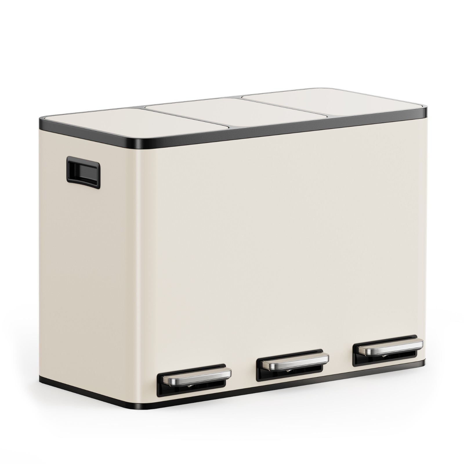 Cream Recycling Kitchen Bin, 45L with Triple Compartments (3 x 15L), VonHaus