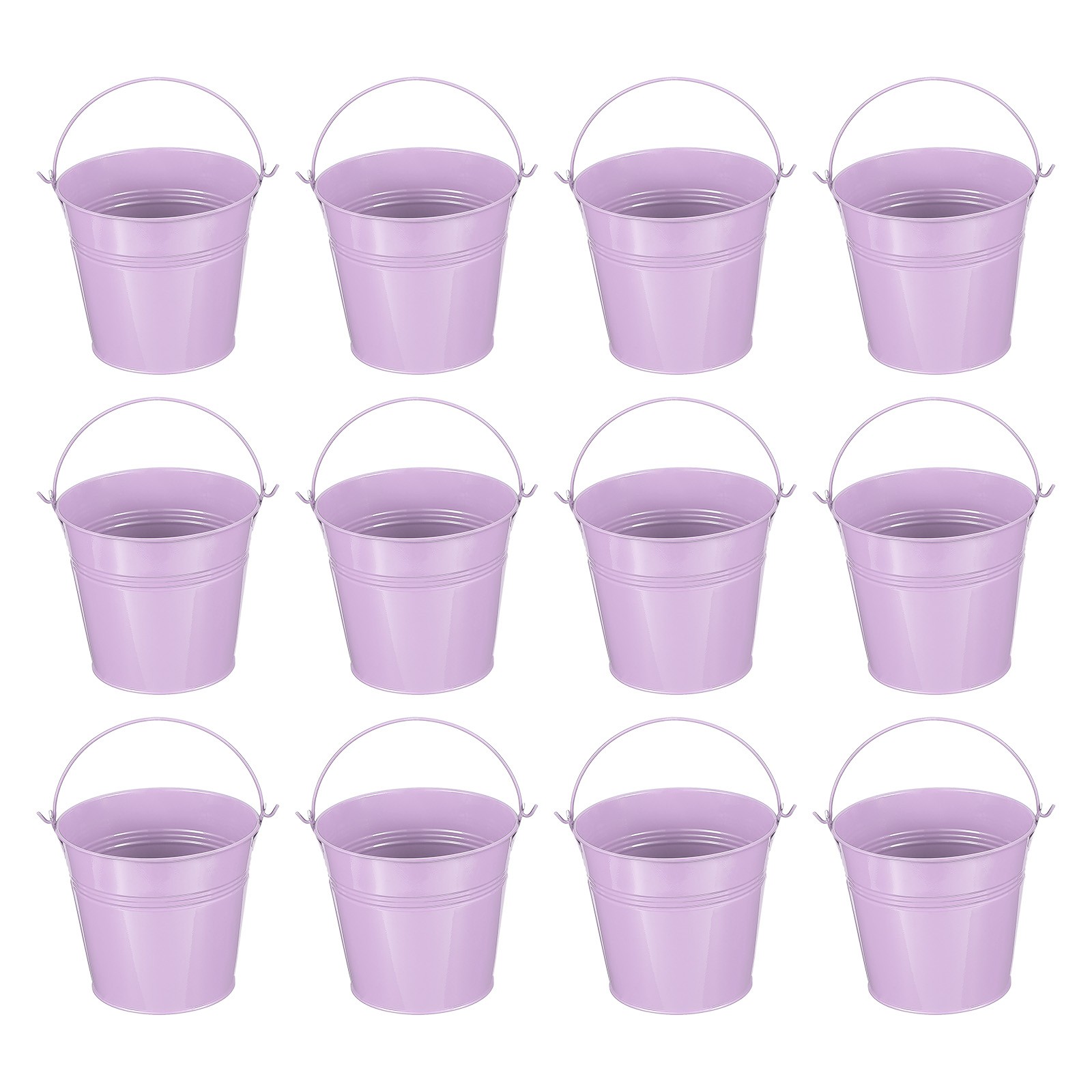 12 Pcs 5.1"x4.7" Small Metal Buckets with Handle Mini Bucket Light Purple