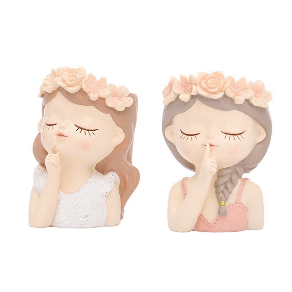 3X(Planter Pot with Drainage Hole Girl Face Big Lady Head Planter Tall6235