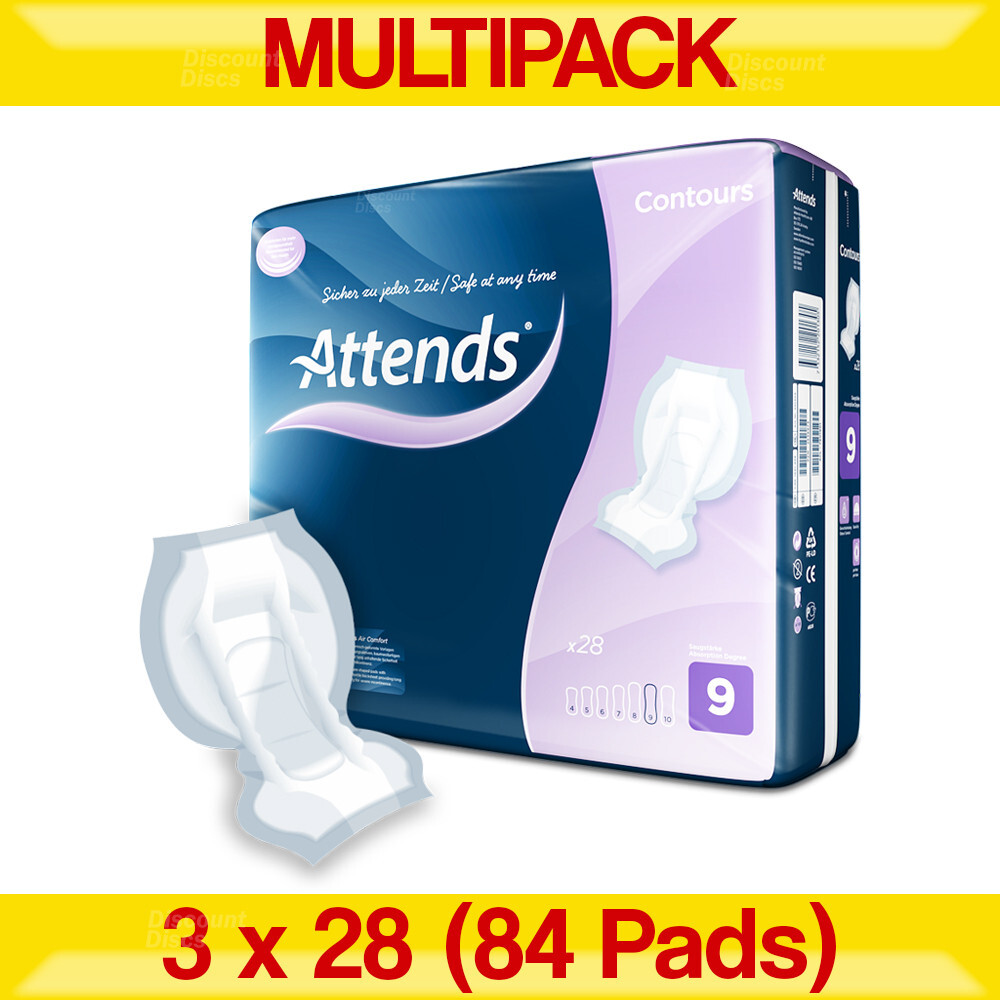 Attends Contours 9 Regular Faecal & Urinary Incontinence Pads x 84