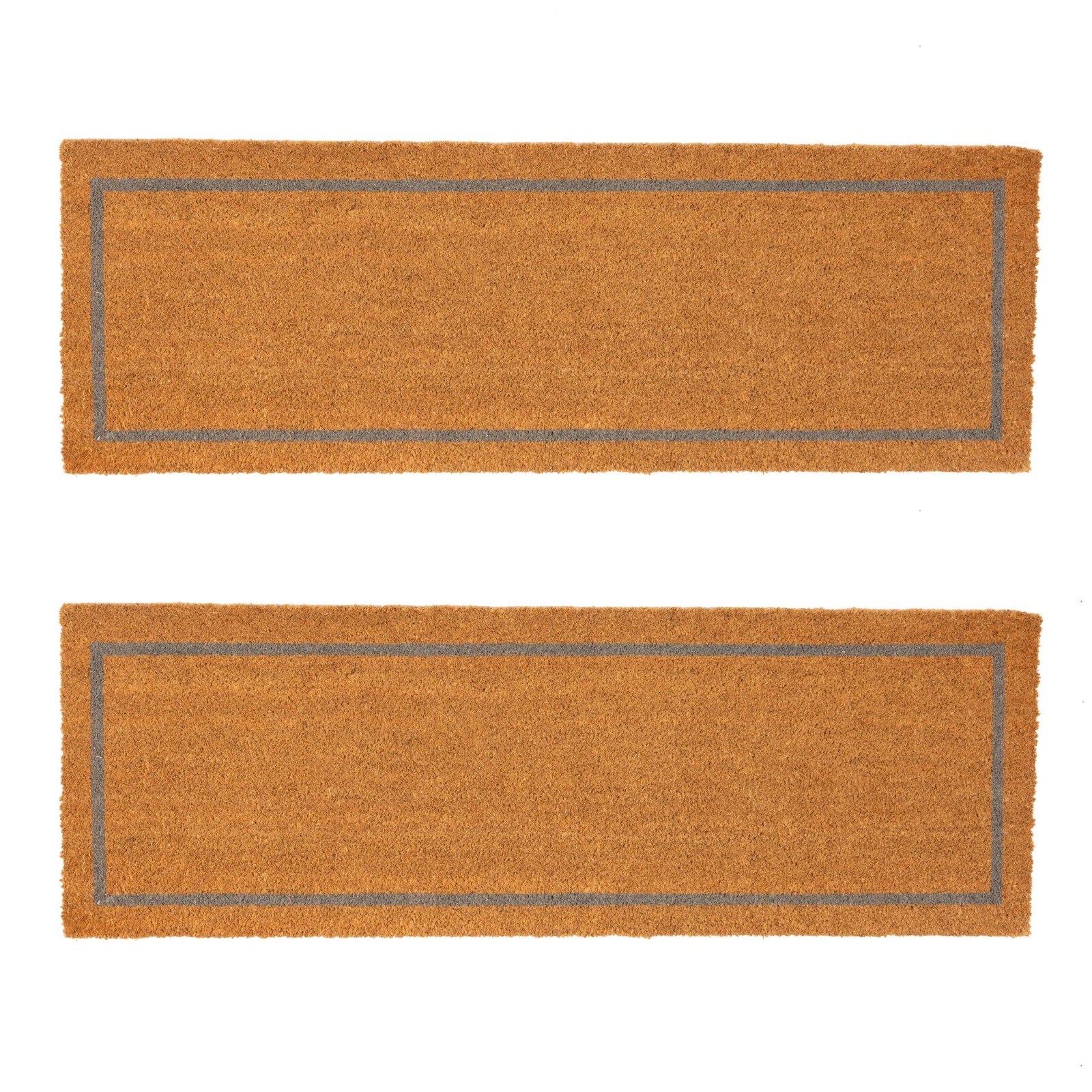 2x Coir Double Door Mats Indoor Outdoor Welcome Mats 120 x 40cm Grey Inset