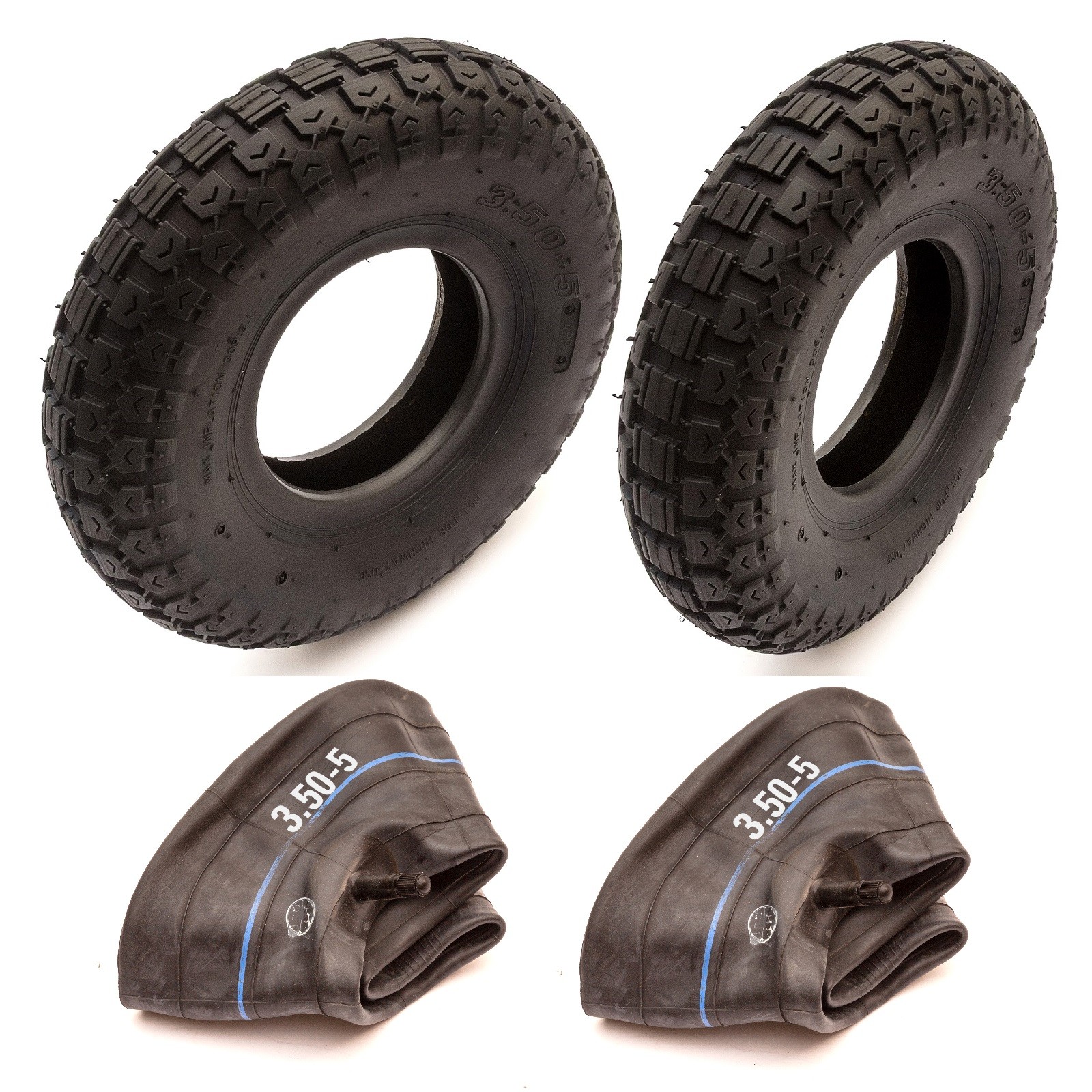 2x Heavy Duty 3.50-5 Tyre & Tube Straight Valve 4 Ply 5" Wheel Mobility Scooter